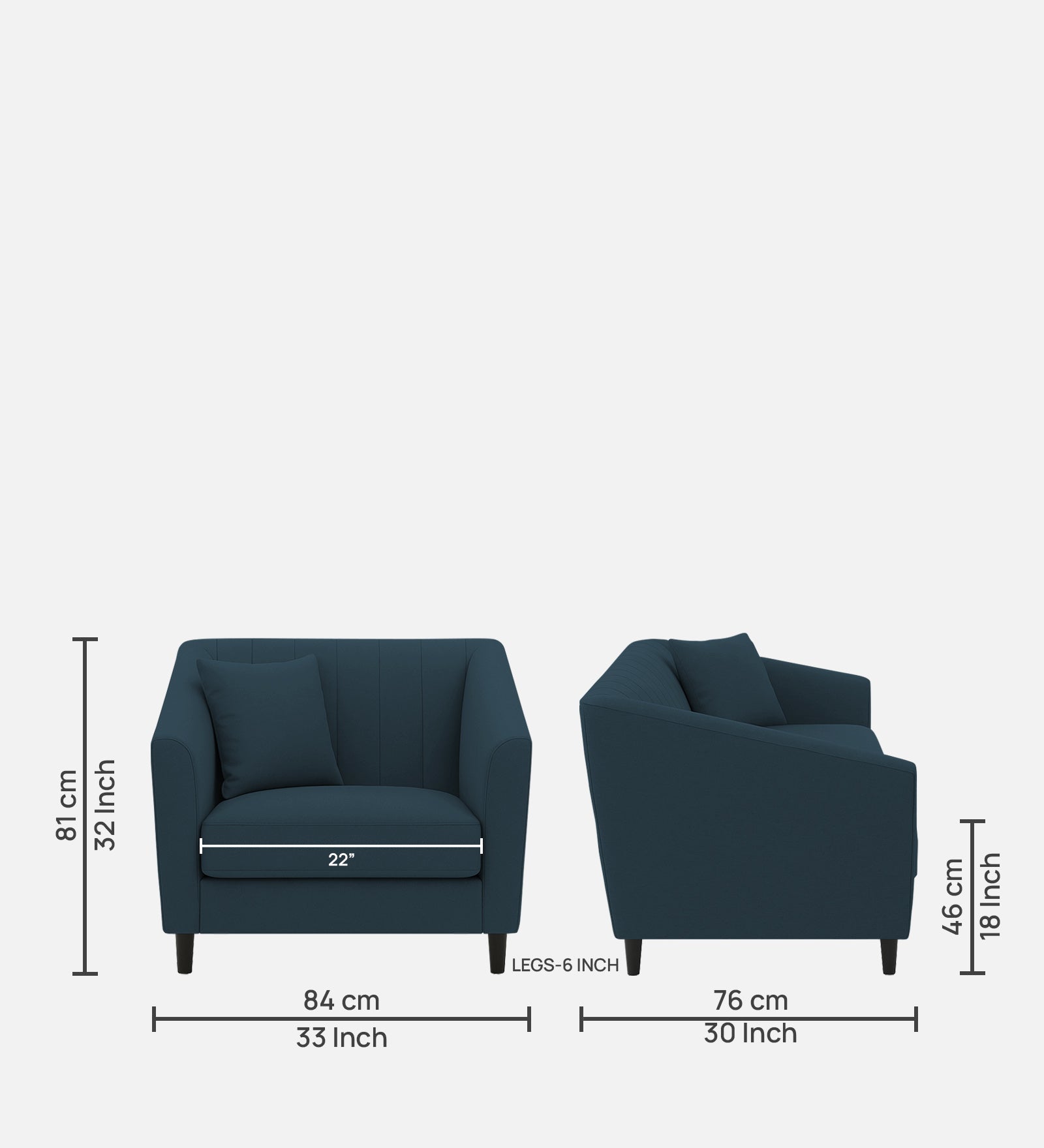 Polon Fabric 1 Seater Sofa In Cool Blue Colour