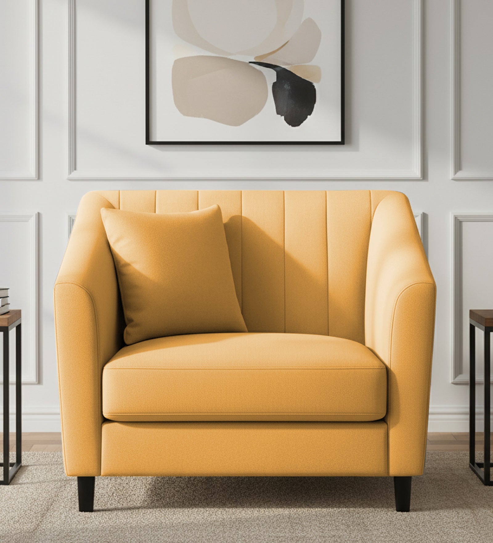 Polon Fabric 1 Seater Sofa In Corn Yellow Colour