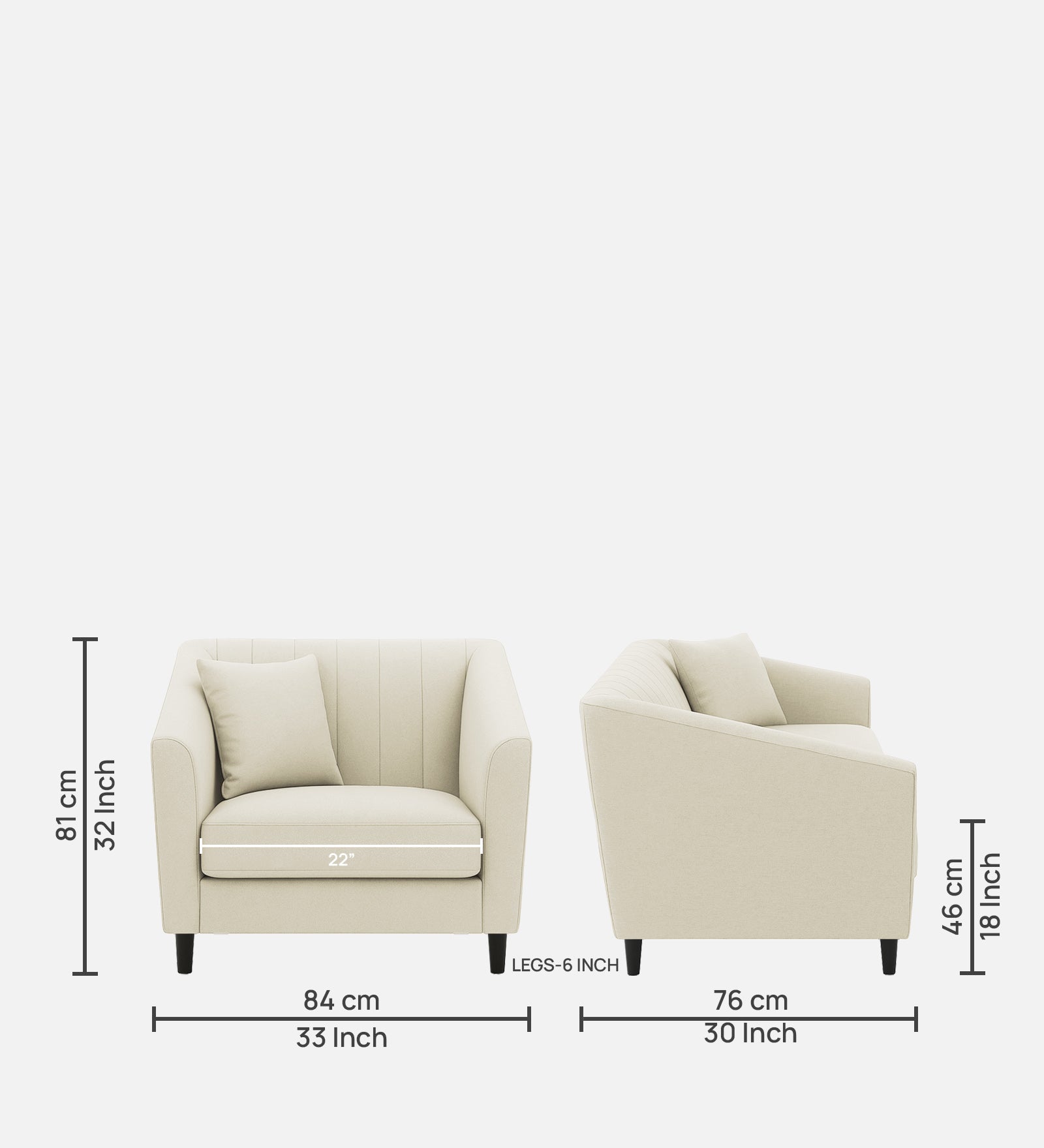 Polon Fabric 1 Seater Sofa In Maple Cream Colour