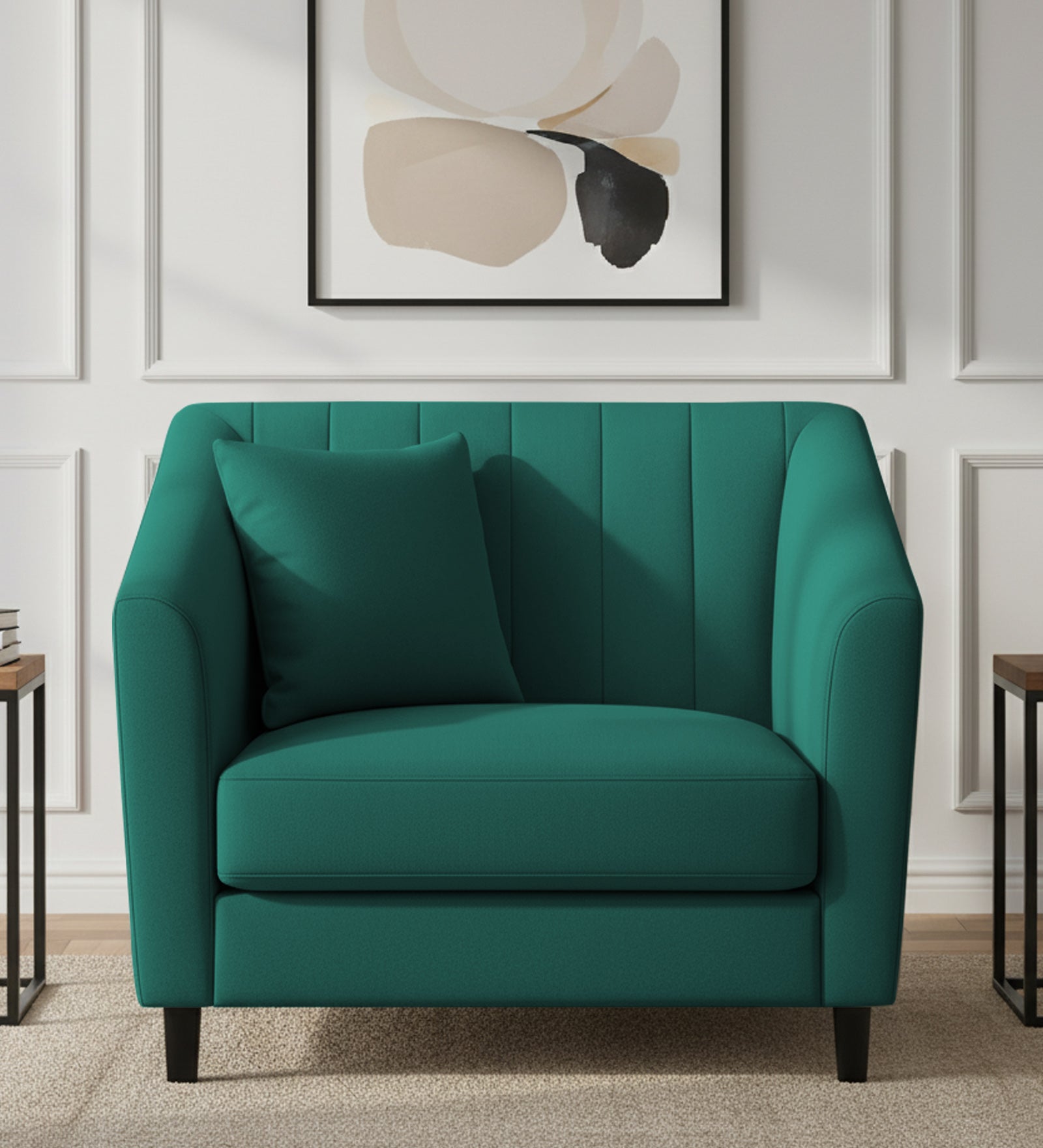 Polon Fabric 1 Seater Sofa In Sage Green Colour