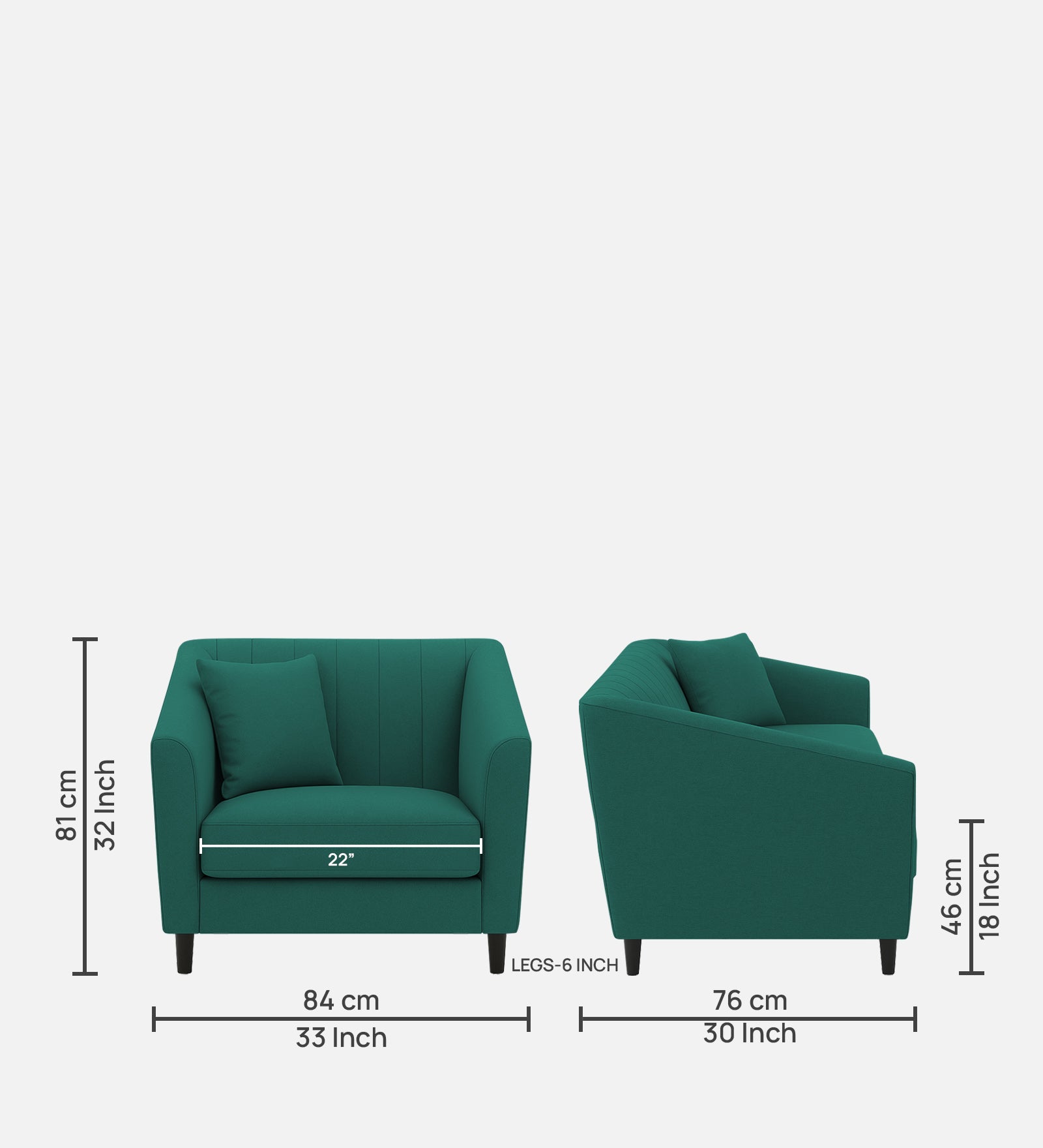 Polon Fabric 1 Seater Sofa In Sage Green Colour