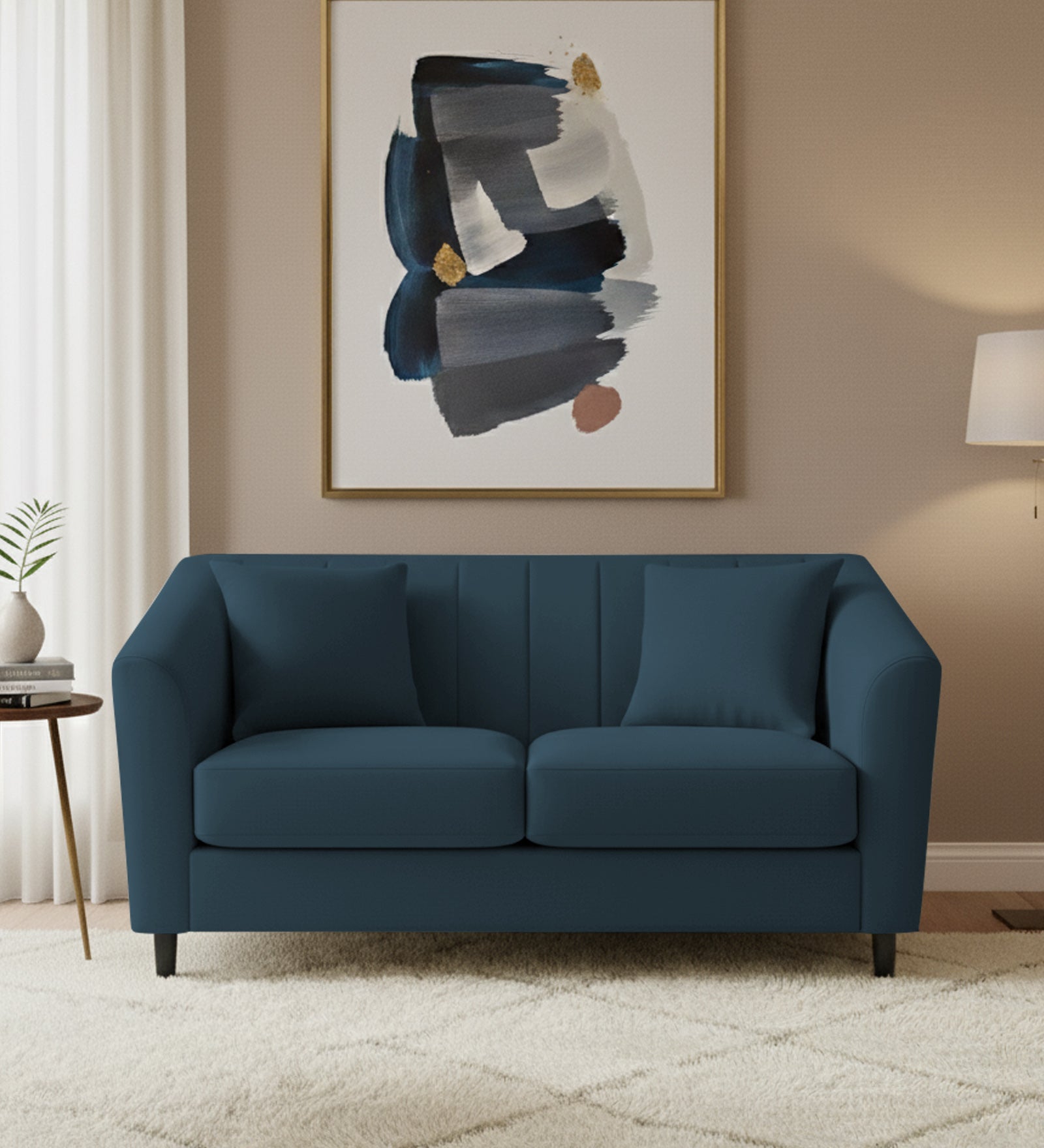 Polon Fabric 2 Seater Sofa In Cool Blue Colour