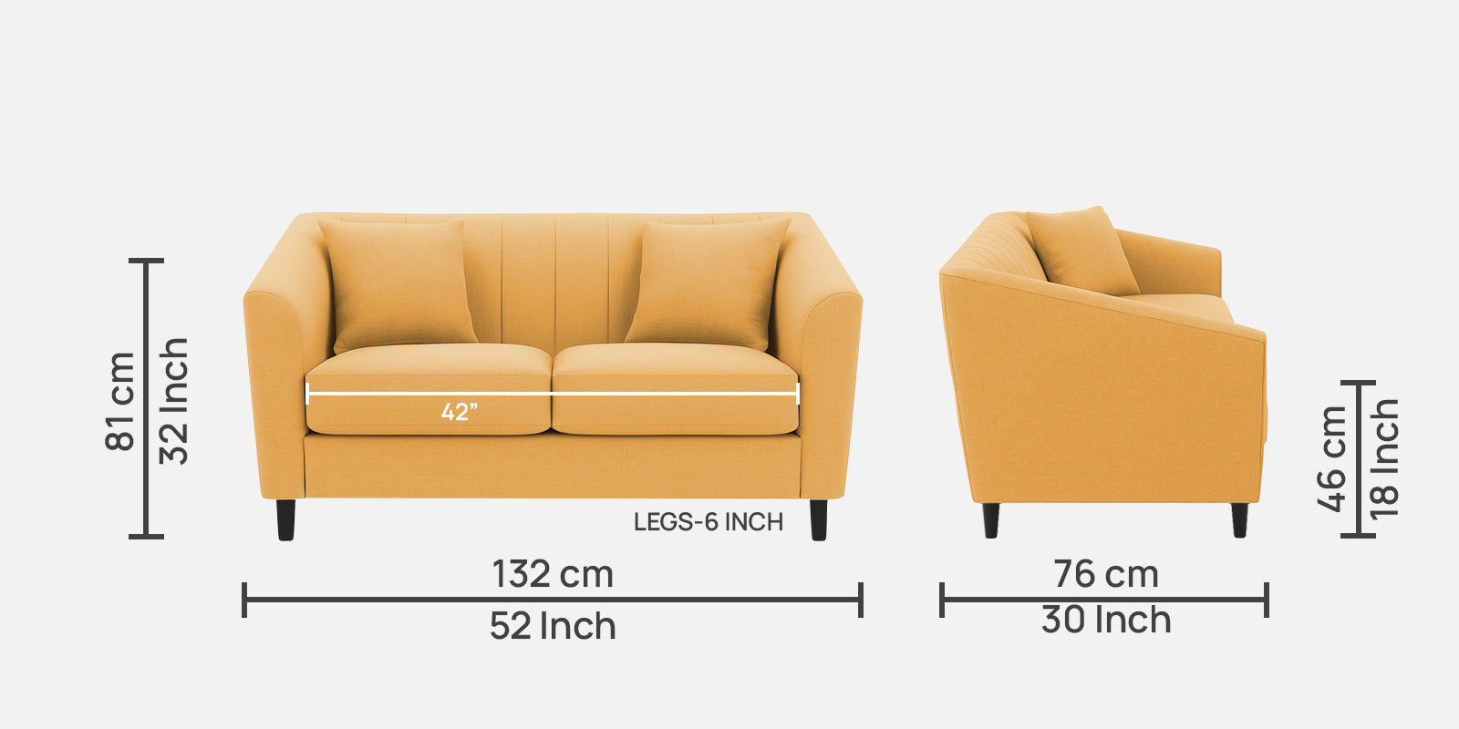 Polon Fabric 2 Seater Sofa In Corn Yellow Colour