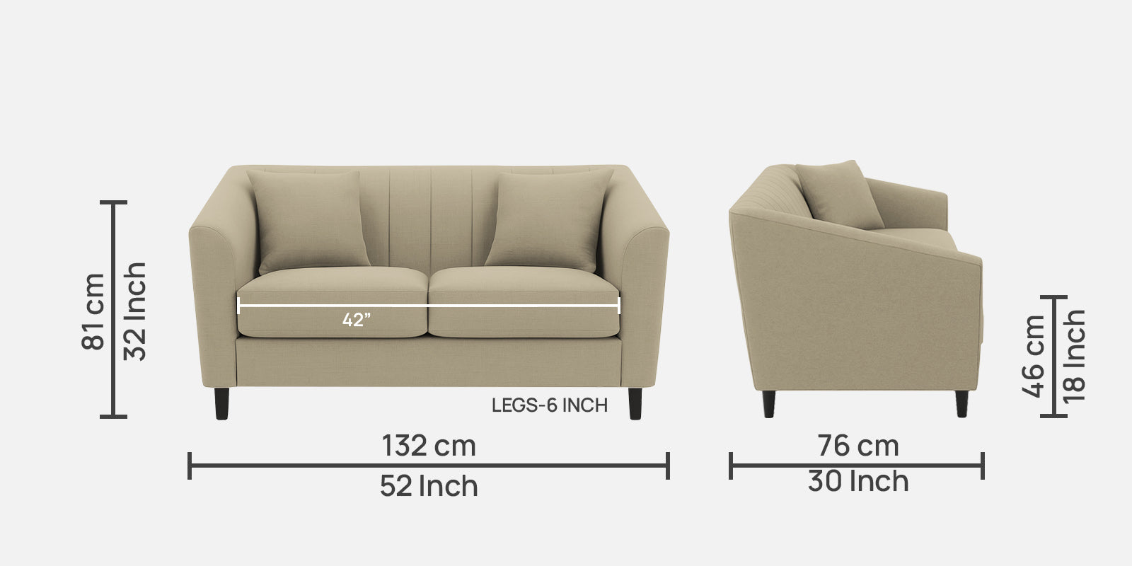 Polon Fabric 2 Seater Sofa In Honey Beige Colour