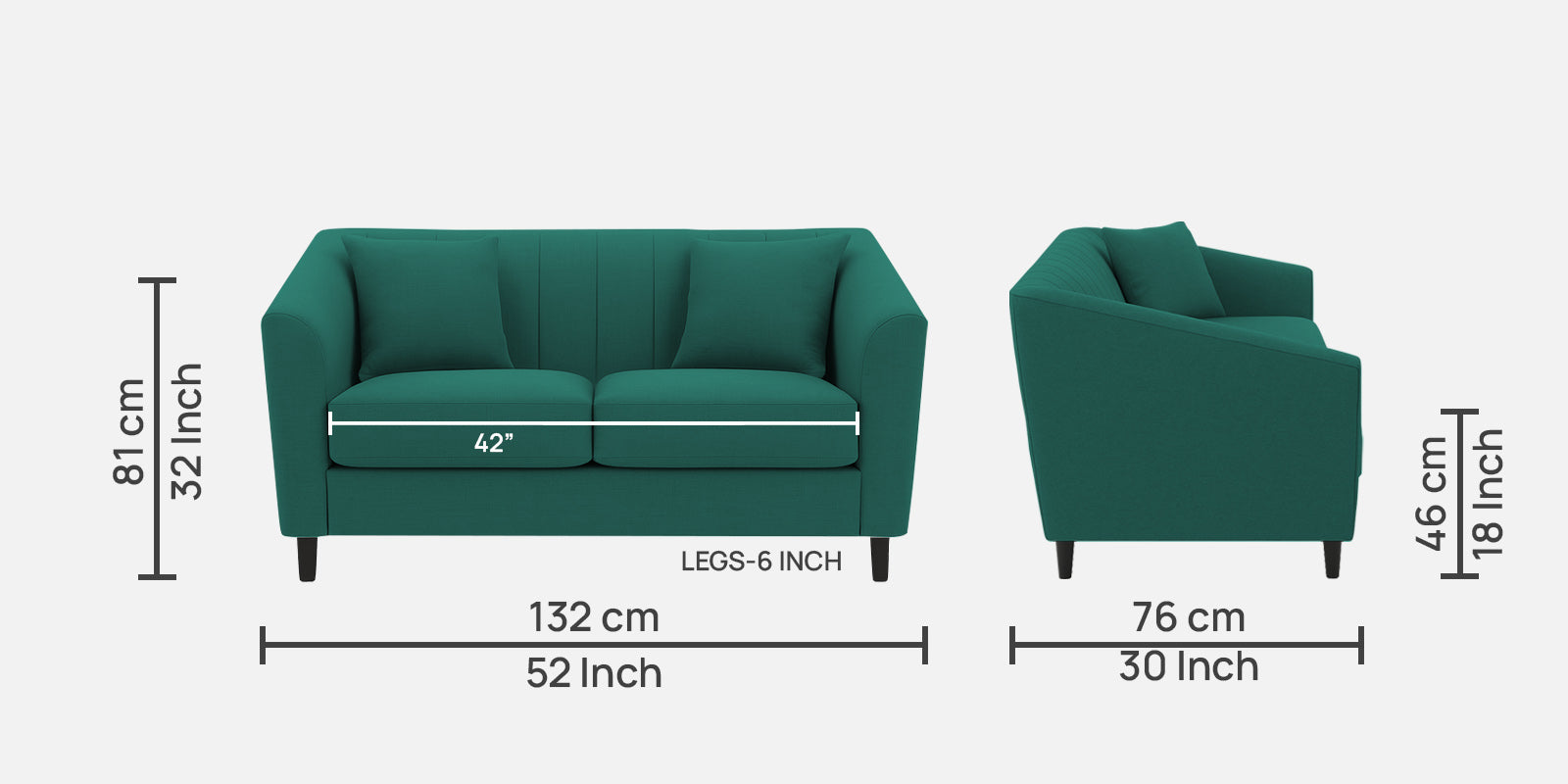 Polon Fabric 2 Seater Sofa In Sage Green Colour