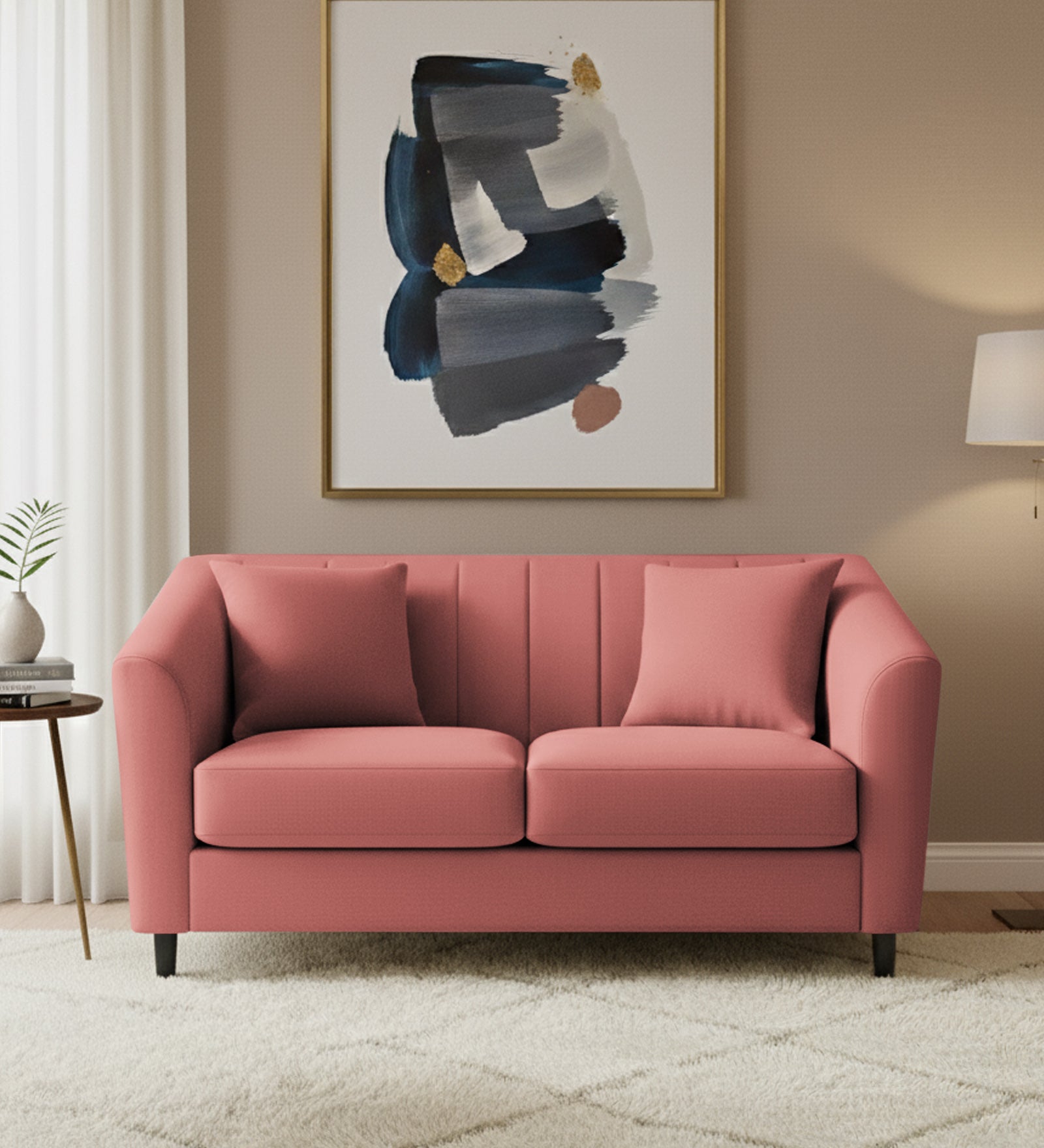 Polon Fabric 2 Seater Sofa In Salmon Pink Colour