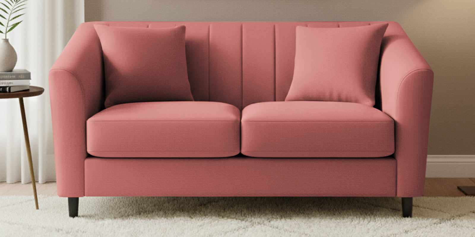Polon Fabric 2 Seater Sofa In Salmon Pink Colour