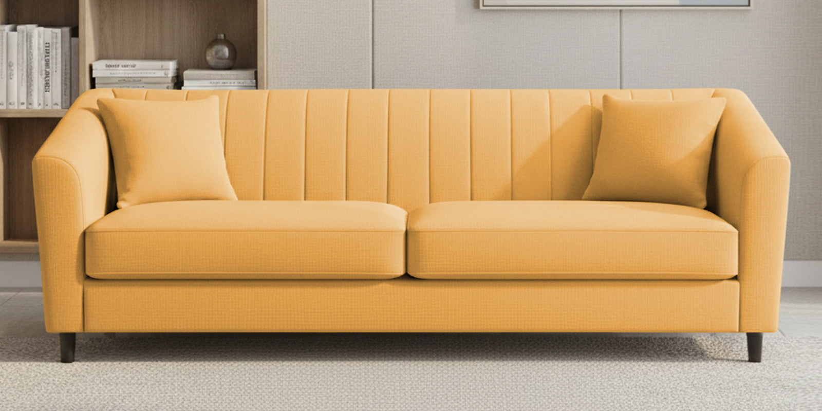 Polon Fabric 3 Seater Sofa In Corn Yellow Colour