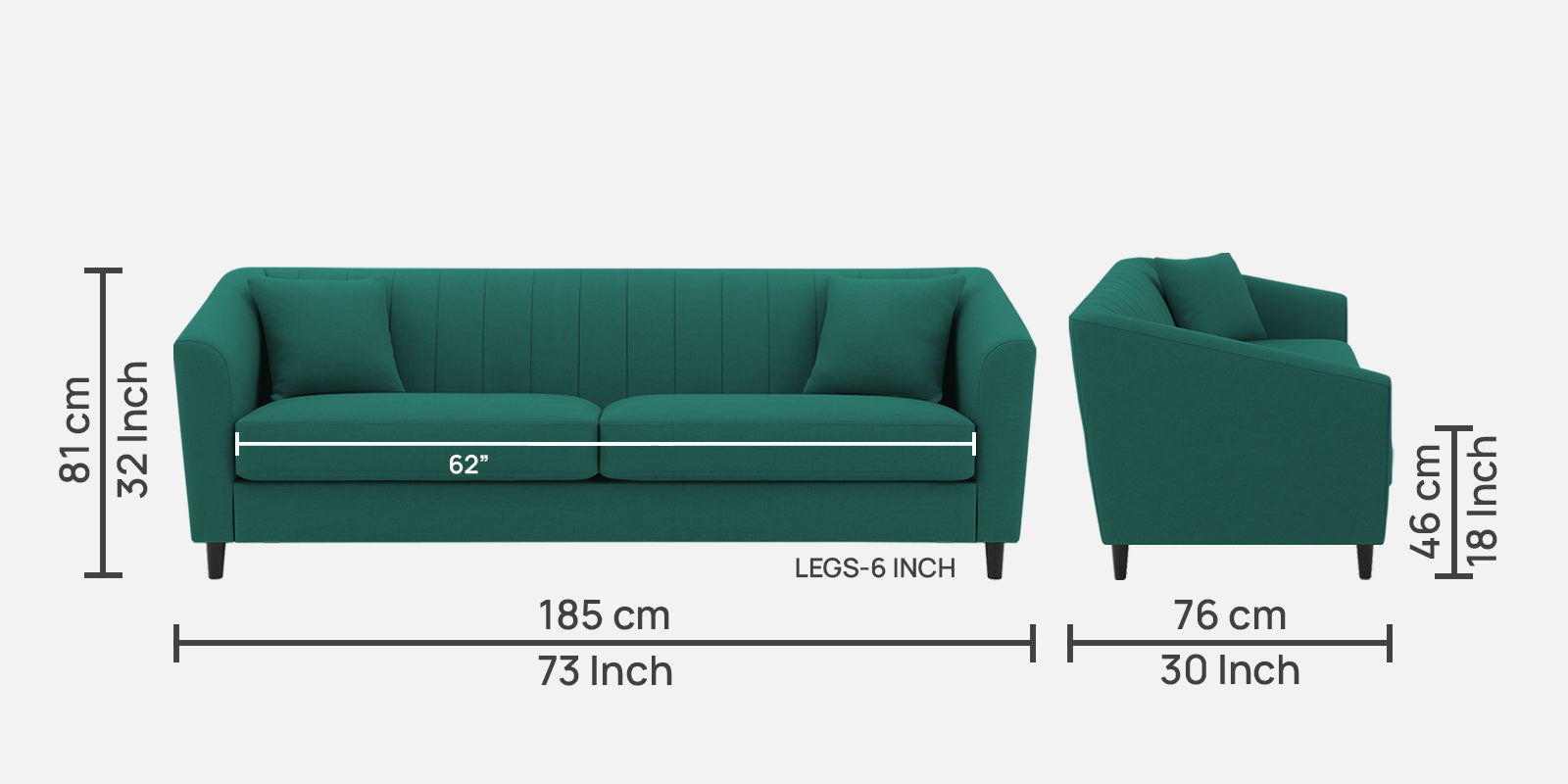 Polon Fabric 3 Seater Sofa In Sage Green Colour