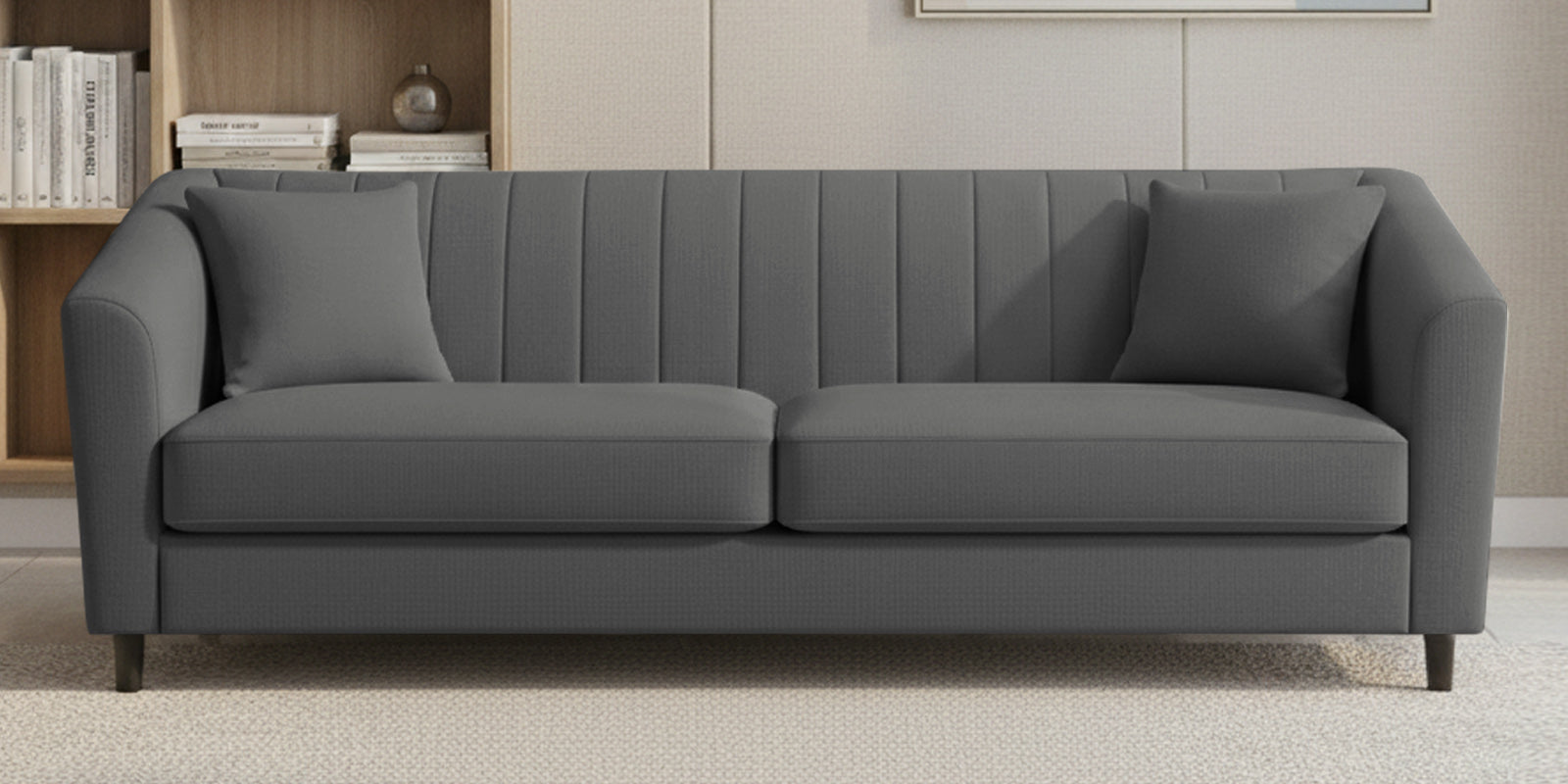Polon Fabric 3 Seater Sofa In Stone Grey Colour