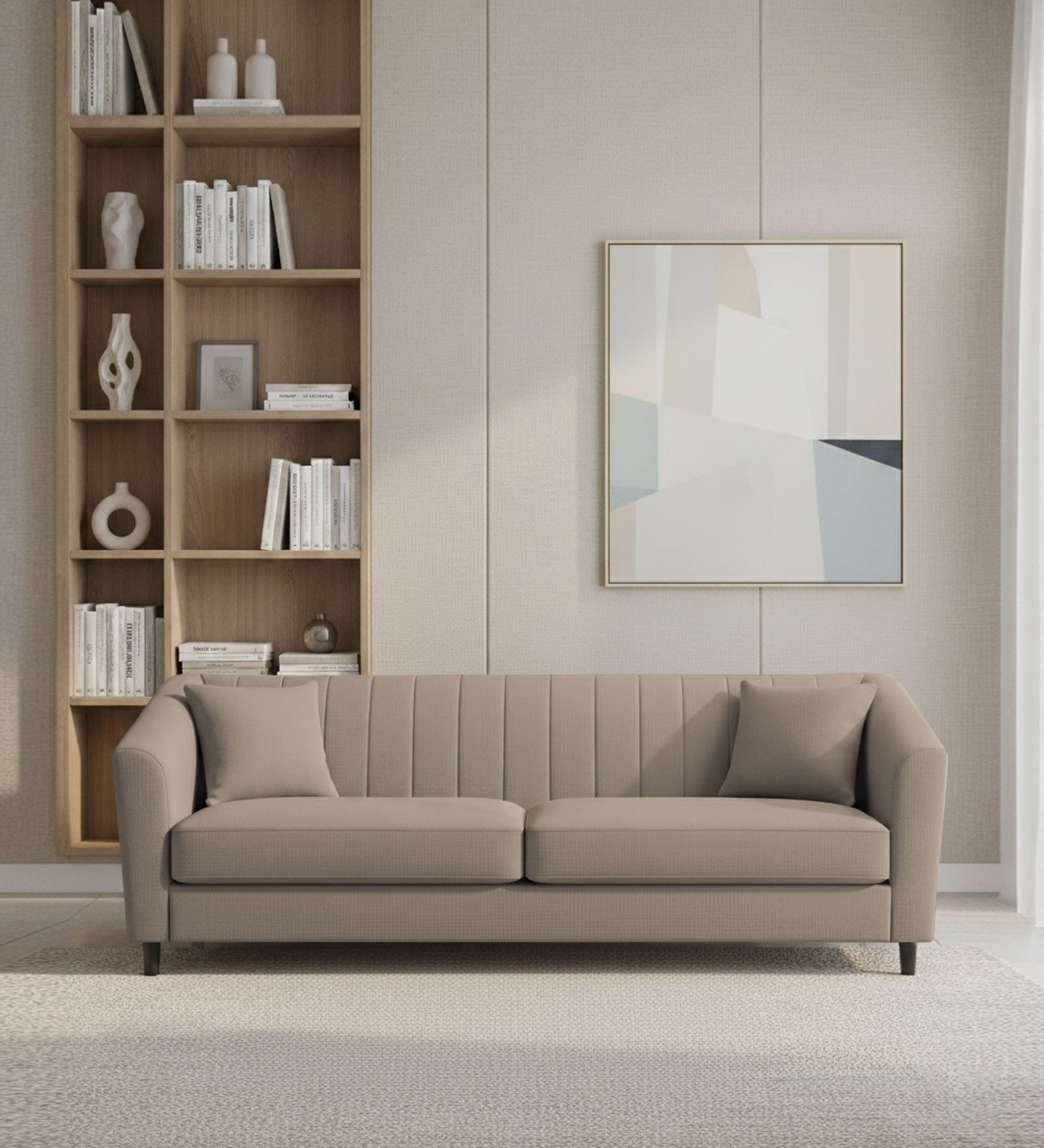 Polon Fabric 3 Seater Sofa In Hazel Beige Colour