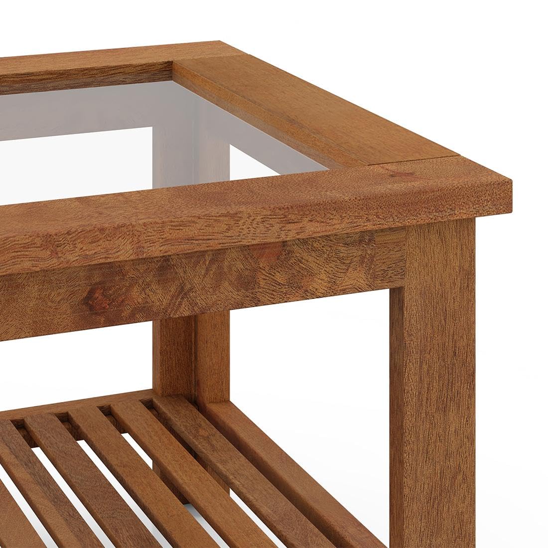 Ponto Rectangular Coffee Table In Amber Walnut Finish With Glass Top