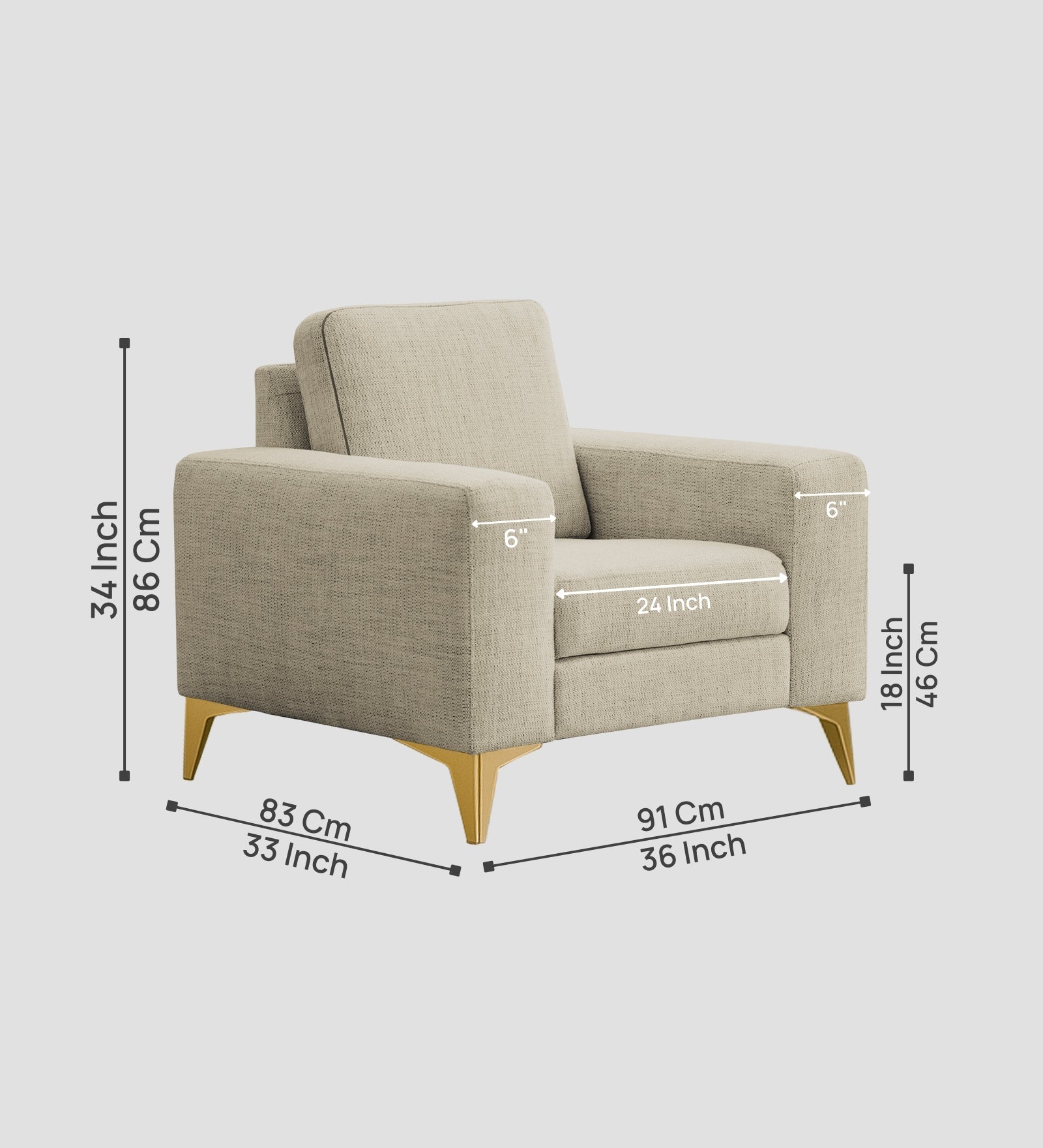 Quba Fabric 1 Seater Sofa In Maple Cream Colour