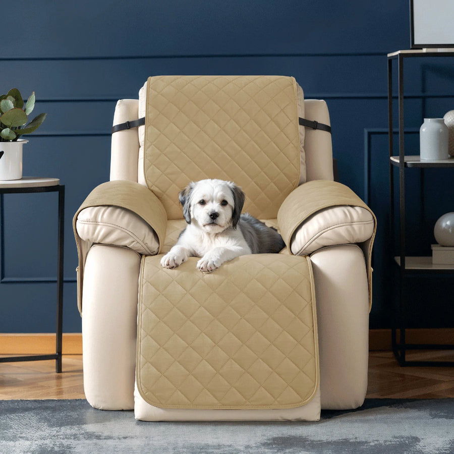 Omkar Velvet Quilted 1 Seater Recliner Cover In Winter Beige Colour - Febonic Living