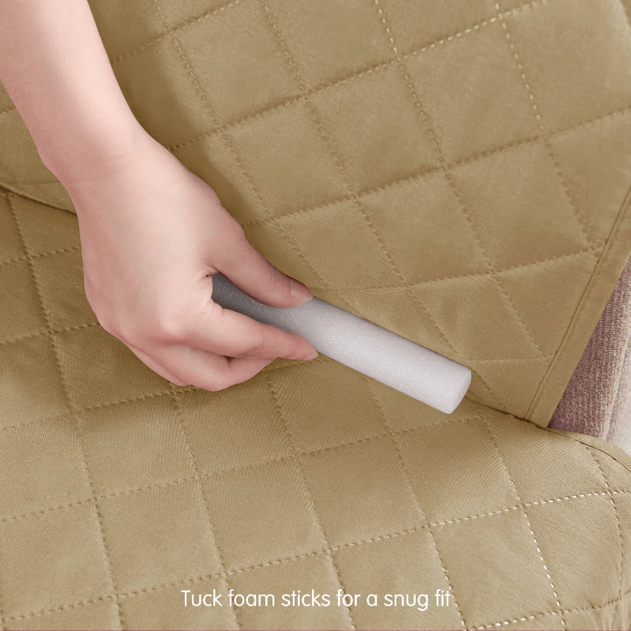 Omkar Velvet Quilted 1 Seater Recliner Cover In Winter Beige Colour - Febonic Living