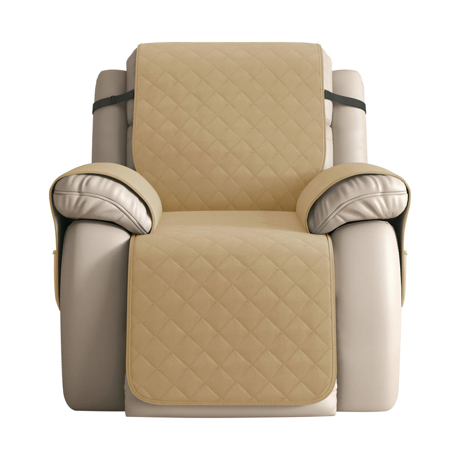 Omkar Velvet Quilted 1 Seater Recliner Cover In Winter Beige Colour - Febonic Living