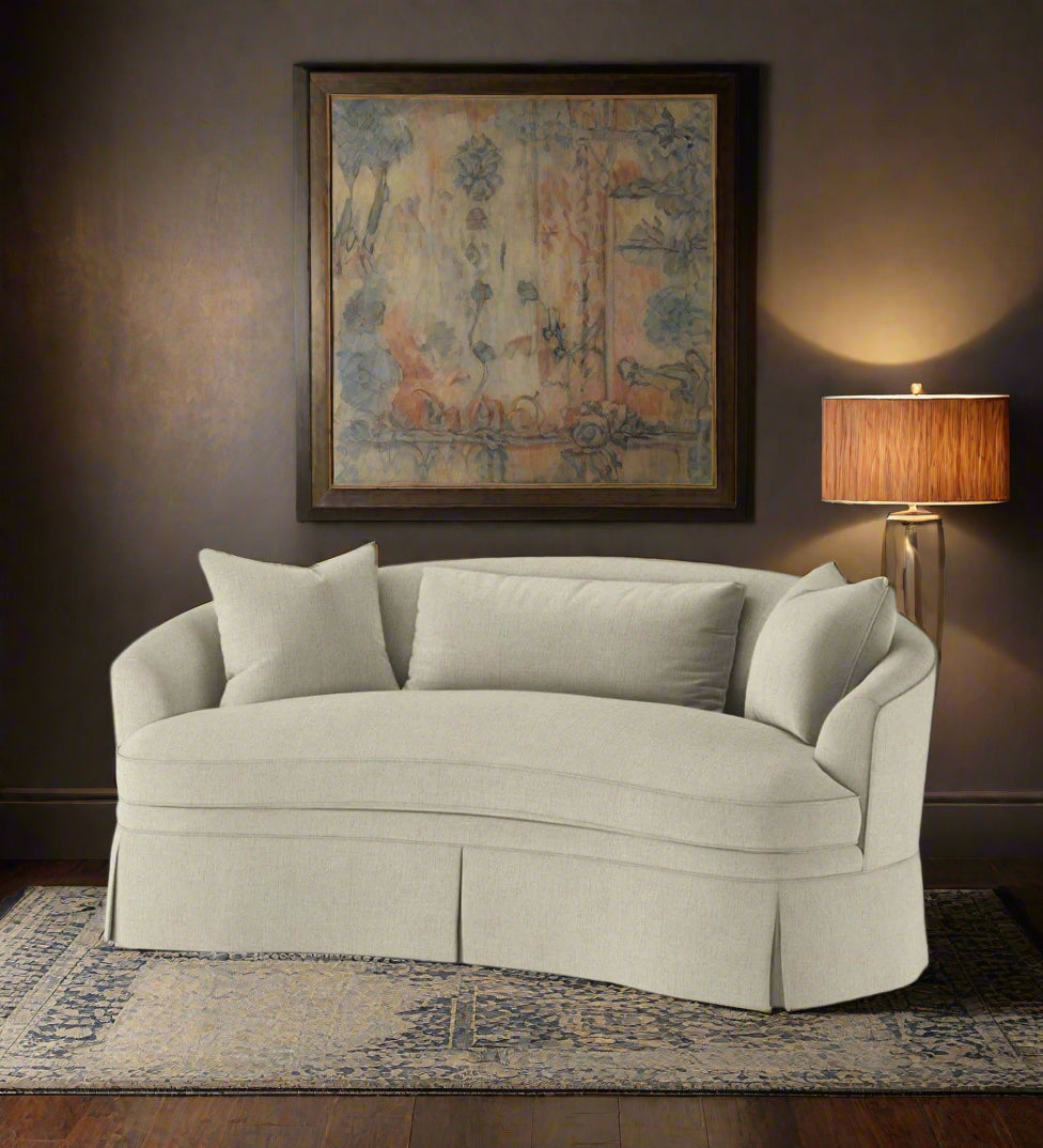 Quint Fabric 3 Seater Curved Sofa In Earth Beige Colour