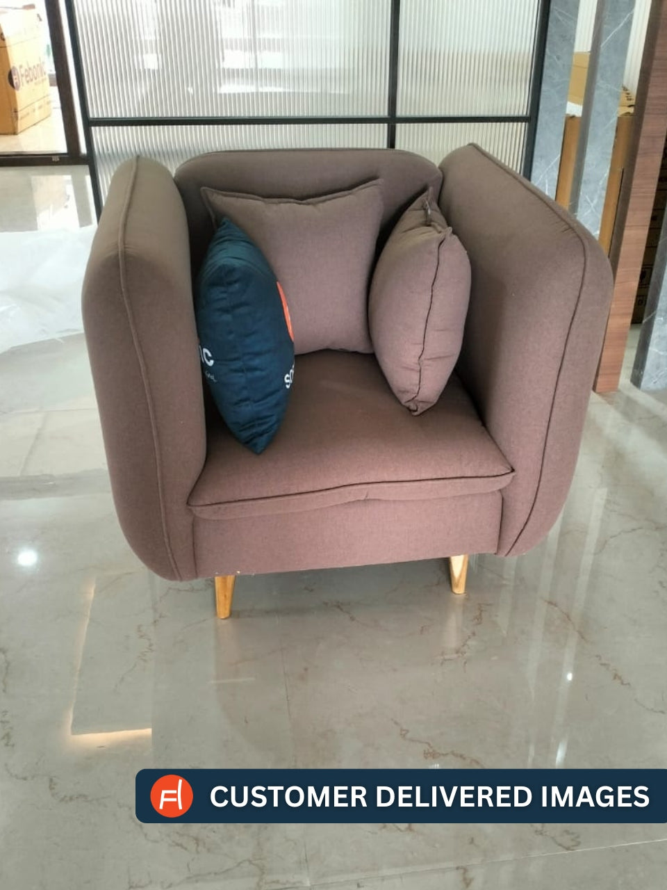 Reva Fabric 1 Seater Sofa In  Water Blue Colour - Febonic Living