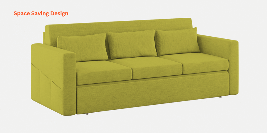 River Fabric 3 Seater Pull Out Sofa Cum Bed In Parrot Green Colour - Febonic Living