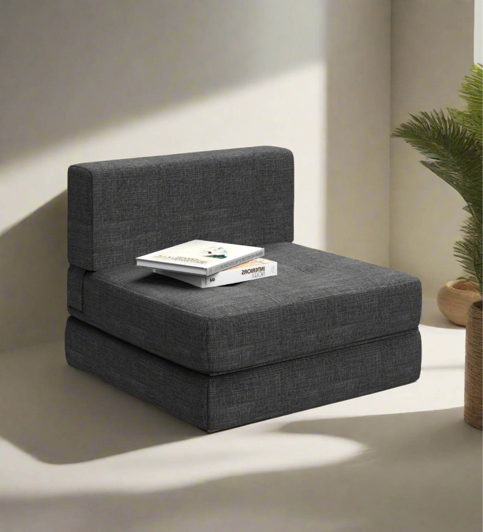 Ronda Fabric Convertible Sofa Cum Bed In Charcoal Grey Colour