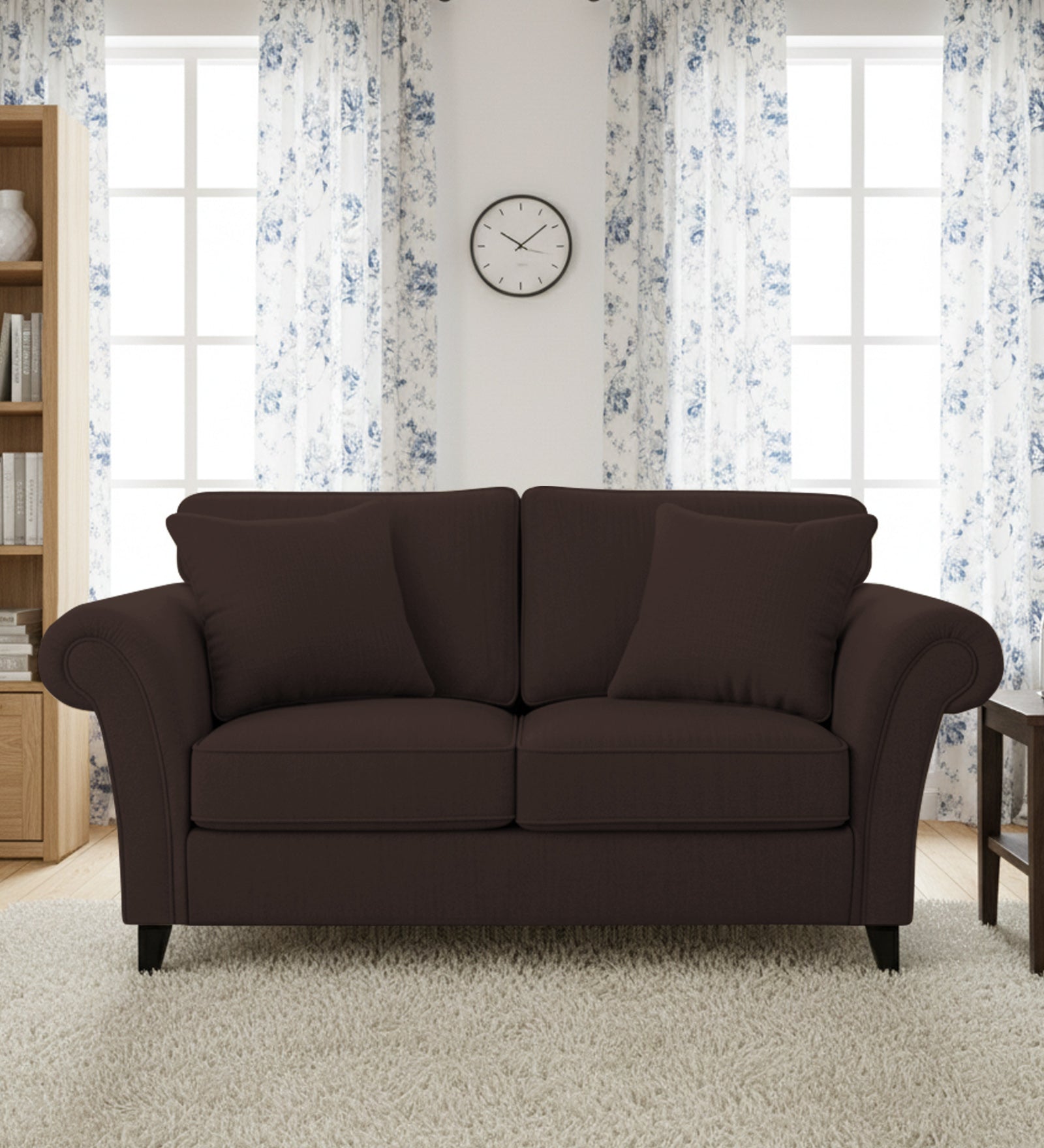 Rana Fabric 2 Seater Sofa In Coffee Brown Colour