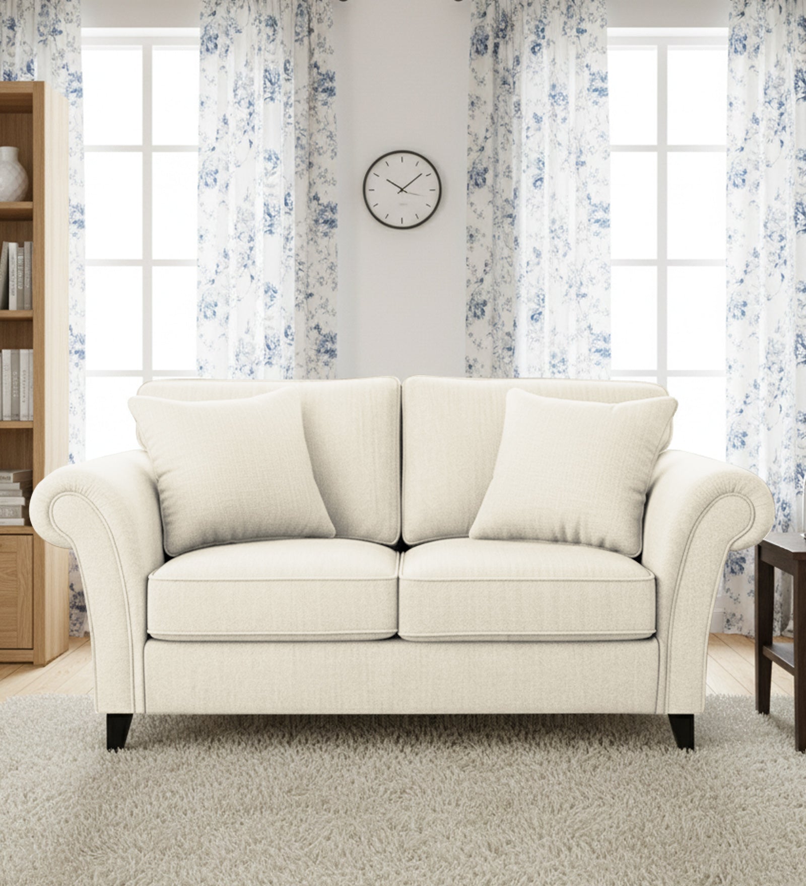 Rana Fabric 2 Seater Sofa In Ivory Cream Colour