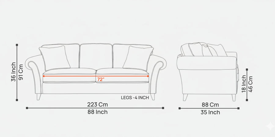 Rana Fabric 3 Seater Sofa In Ivory Cream Colour - Febonic Living
