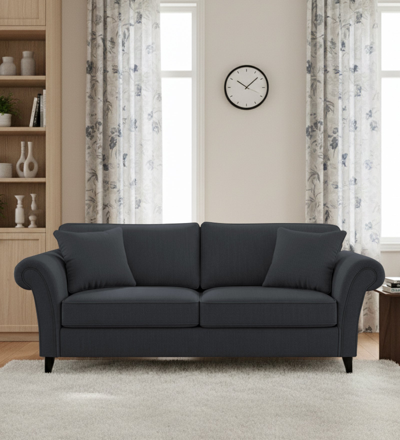 Rana Fabric 3 Seater Sofa In Charcoal Grey Colour