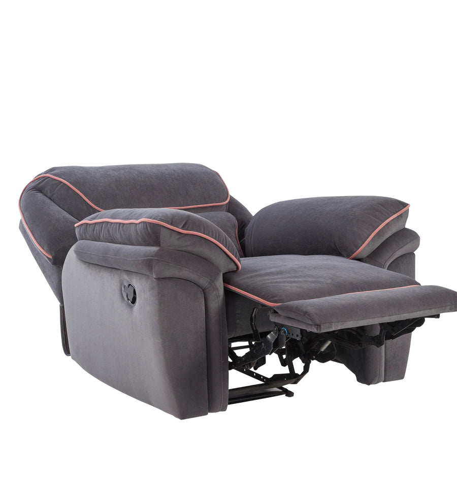 Regina 1 Seater Motorized Velvet Recliner - Davy Grey - Reclined View by Febonic Living