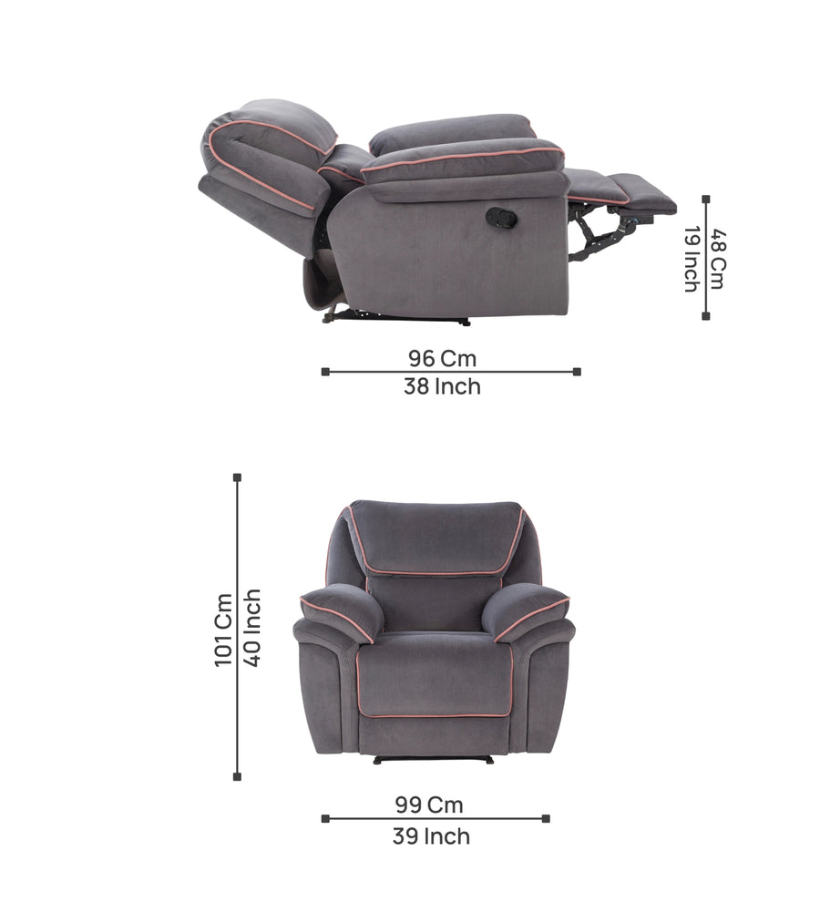 Regina 1 Seater Motorized Velvet Recliner - Davy Grey - Dimensions by Febonic Living