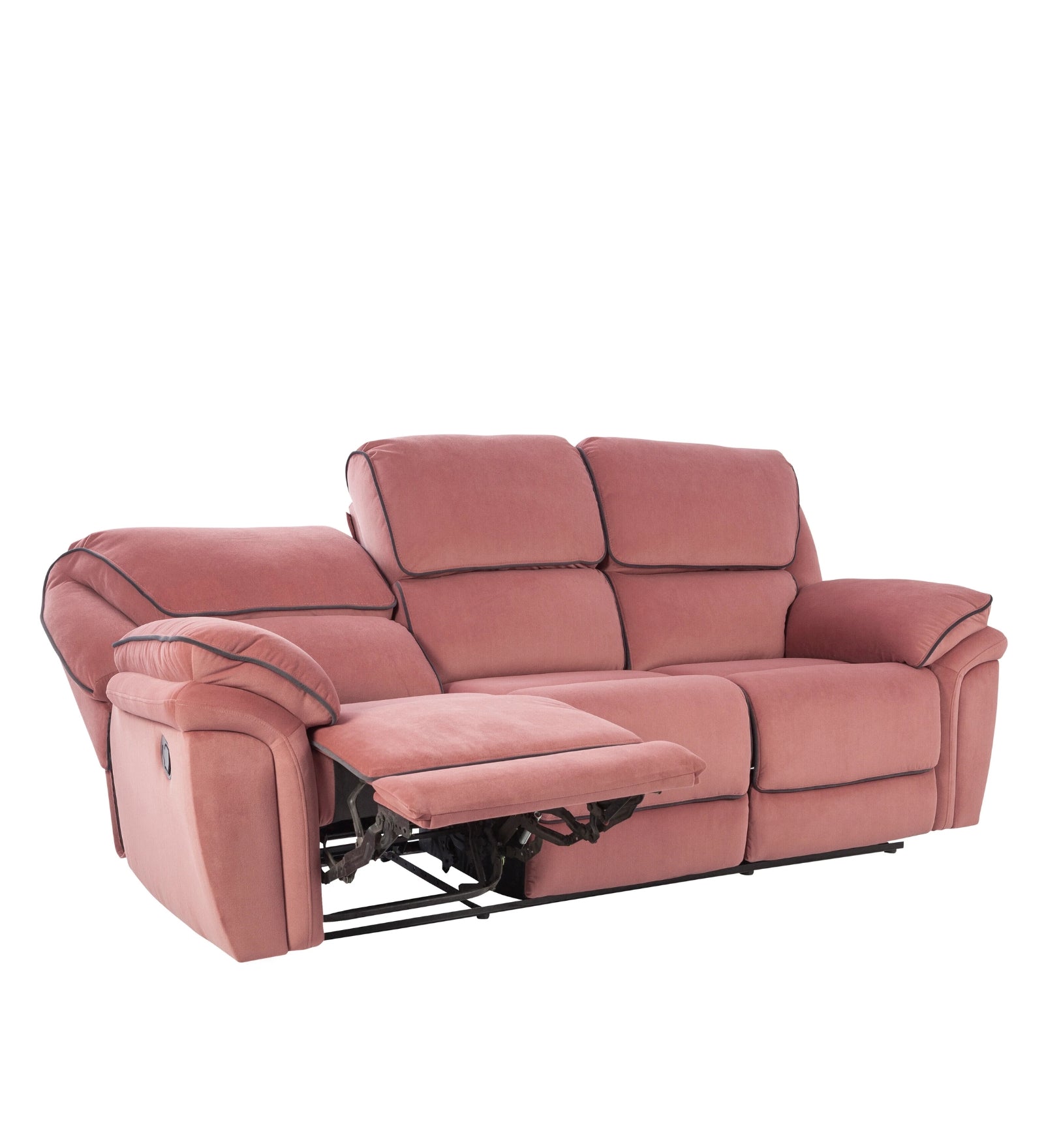 Regina 3 Seater Motorized Velvet Recliner - Blush Pink - Side View by Febonic Living