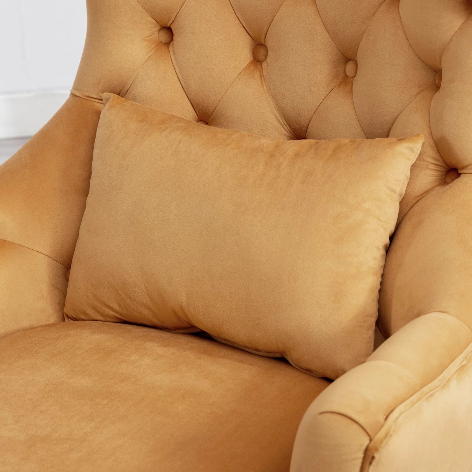 Metro Velvet Wing Chair In Tangerine Orange Colour