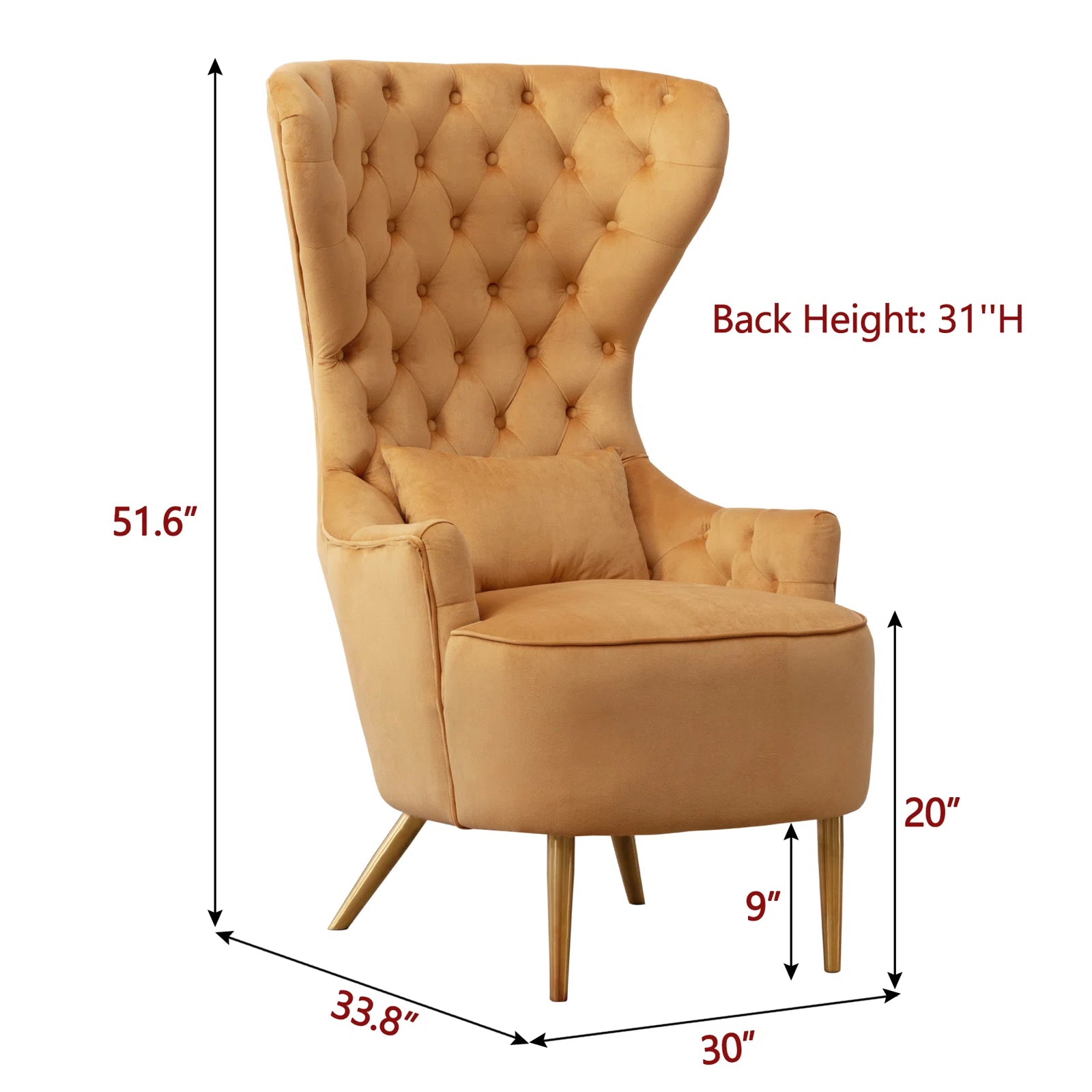 Metro Velvet Wing Chair In Tangerine Orange Colour