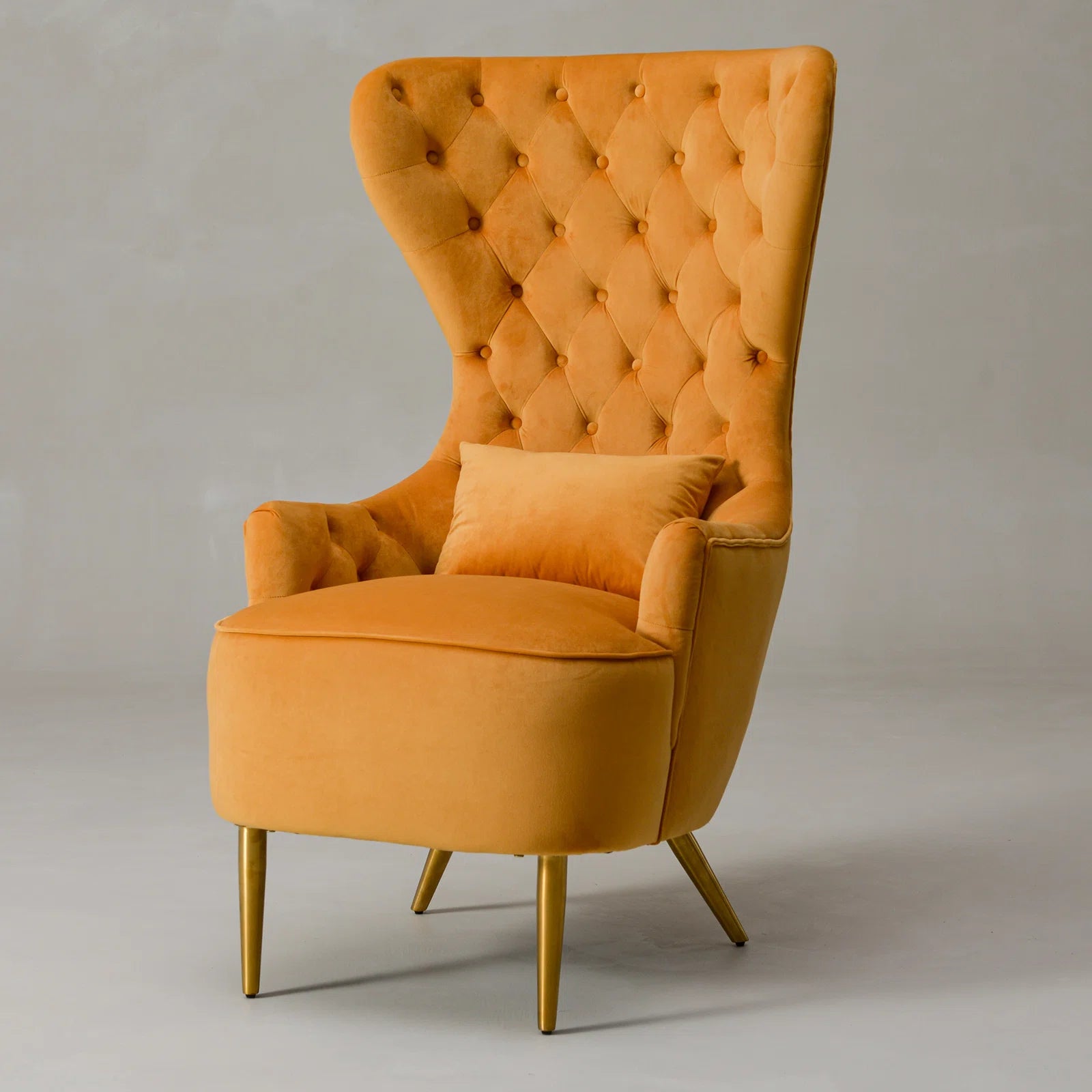 Metro Velvet Wing Chair In Tangerine Orange Colour