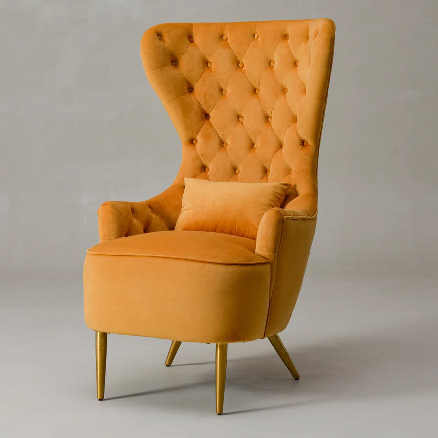 Metro Velvet Wing Chair In Tangerine Orange Colour - Febonic Living