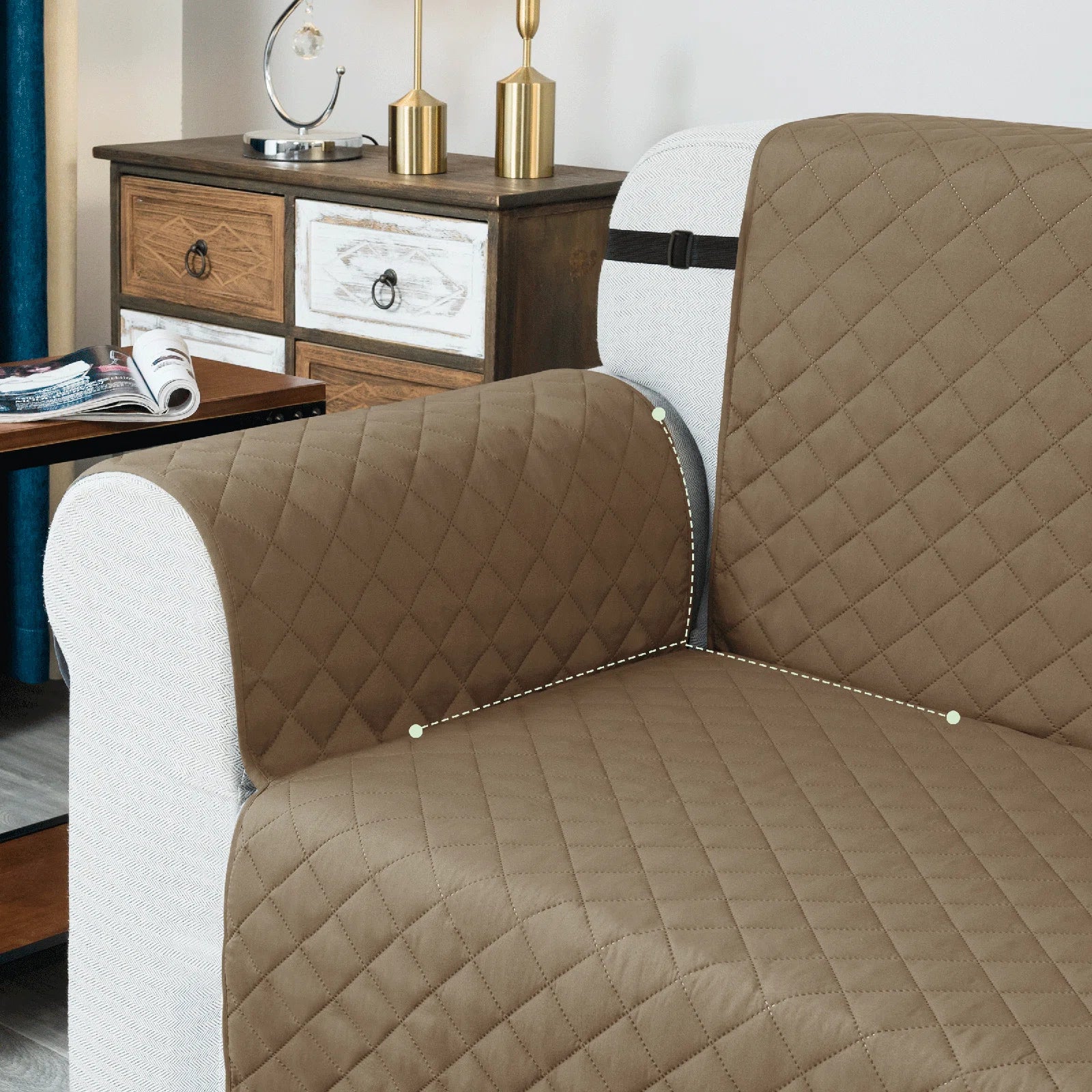 Bunny Velvet 1 Seater Quilted Sofa Cover in Peru Brown Colour - Febonic Living