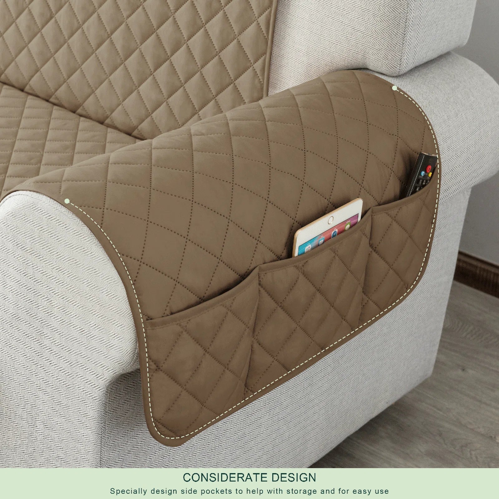 Bunny Velvet 1 Seater Quilted Sofa Cover in Peru Brown Colour - Febonic Living