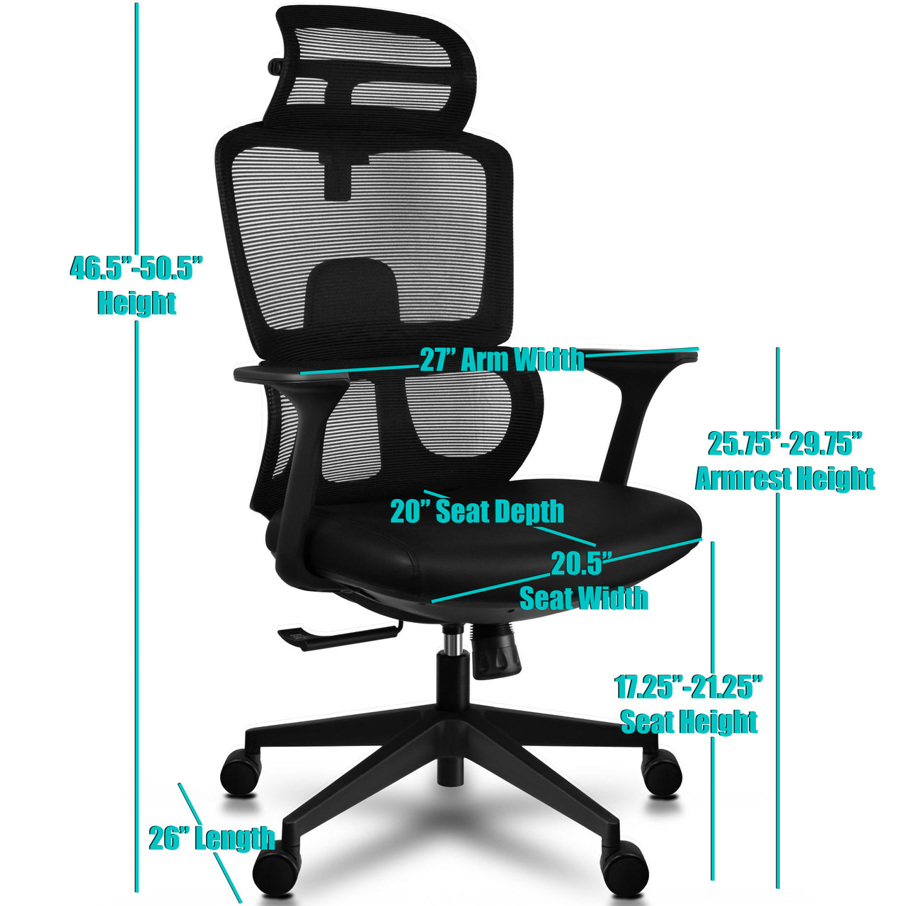Loyar Mesh Ergonomic Office Chair In Baba Black - Febonic Living