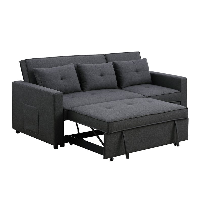 Arwel Fabric 3 Seater Pull Out Sofa Cum Bed In Charcoal Grey Colour