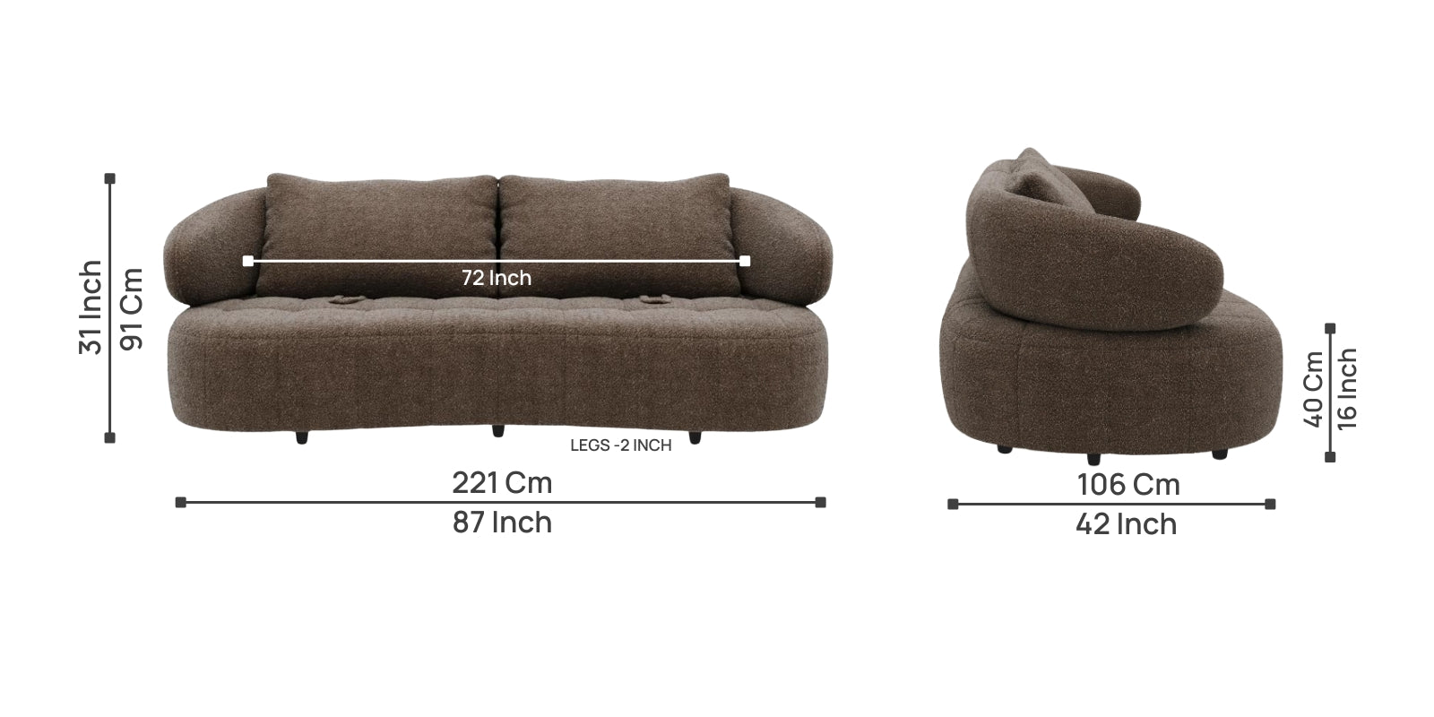 Rivo Boucle 3 Seater Sofa In Truffle Brown Colour - Febonic Living