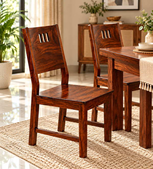 Rizi Sheesham Wood Dining Chairs In Provincial Teak Finish (Set Of 2)