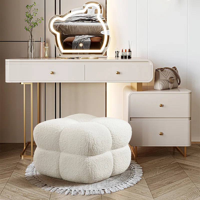 Rober Boucle Fabric Pouffe In Bright White Colour - Febonic Living