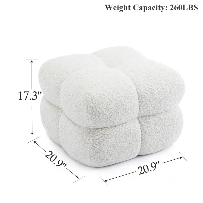 Rober Boucle Fabric Pouffe In Bright White Colour - Febonic Living