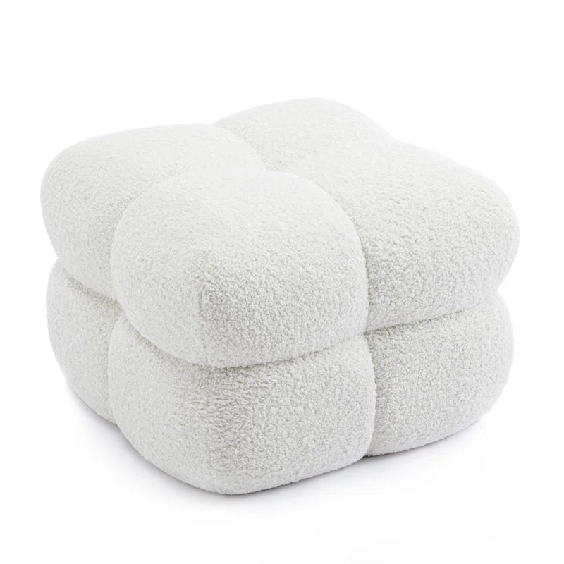 Rober Boucle Fabric Pouffe In Bright White Colour - Febonic Living