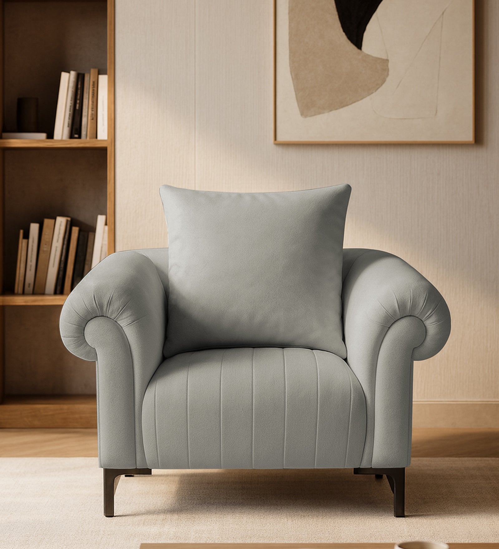 Rocar Fabric 1 Seater Sofa In Bone Beige Colour