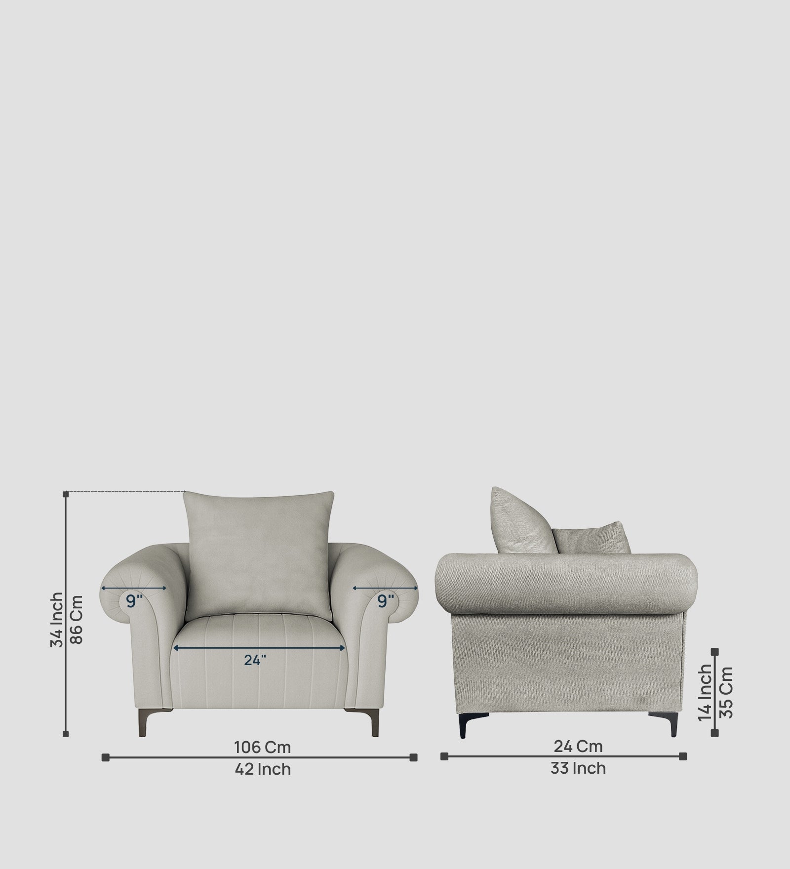 Rocar Fabric 1 Seater Sofa In Bone Beige Colour