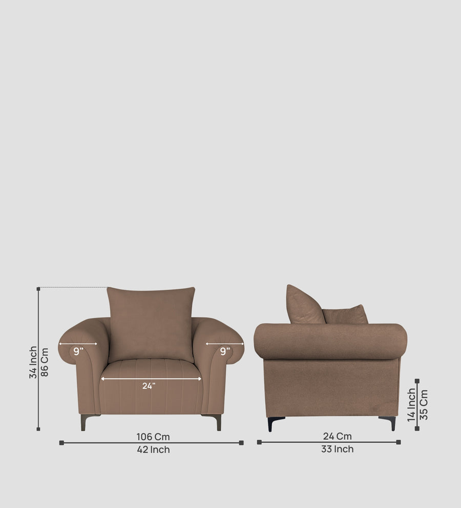 Rocar Fabric 1 Seater Sofa In Earthy Beige Colour - Febonic Living