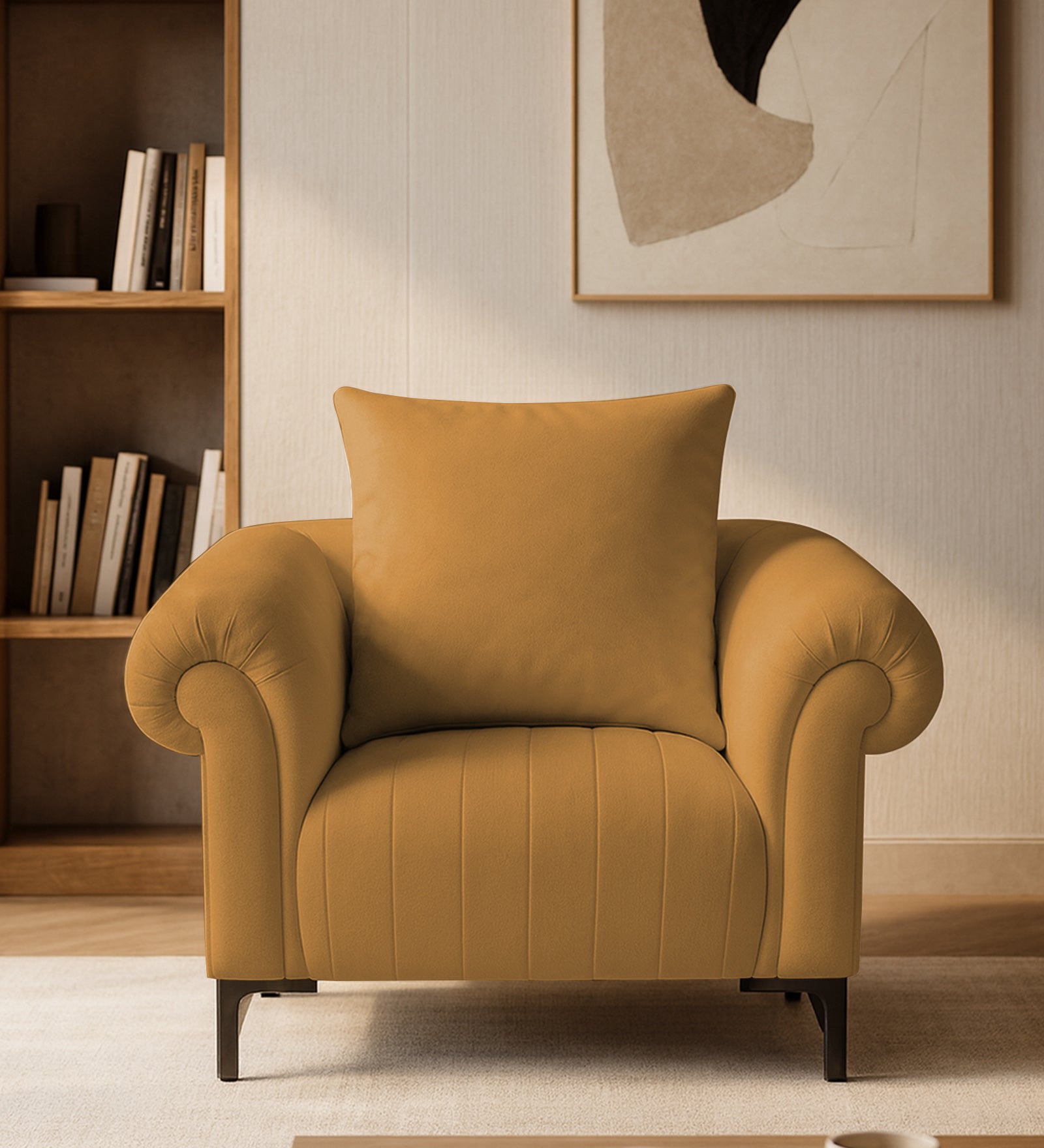 Rocar Fabric 1 Seater Sofa In Lime Yellow Colour