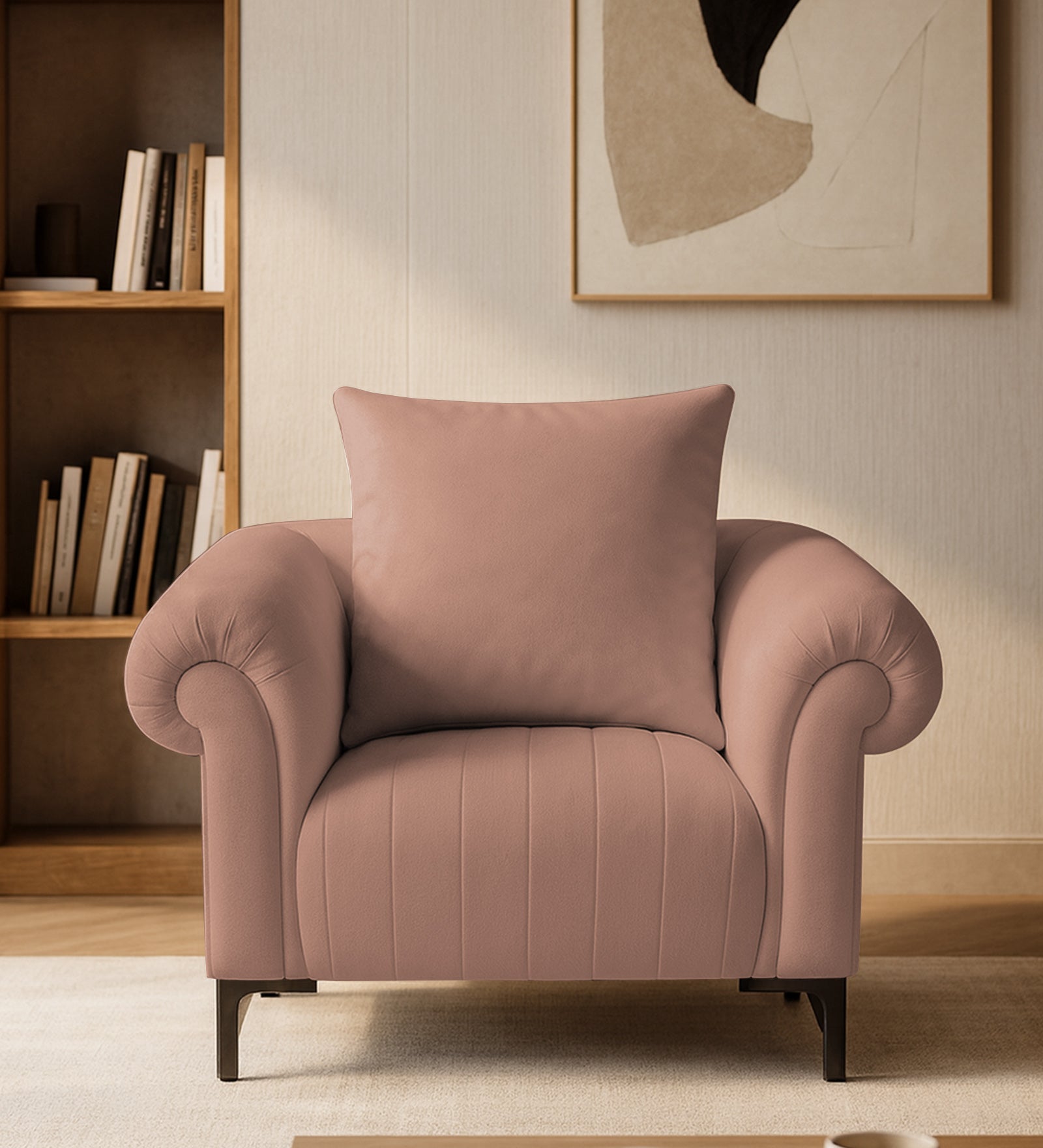 Rocar Fabric 1 Seater Sofa In Maple Pink Colour