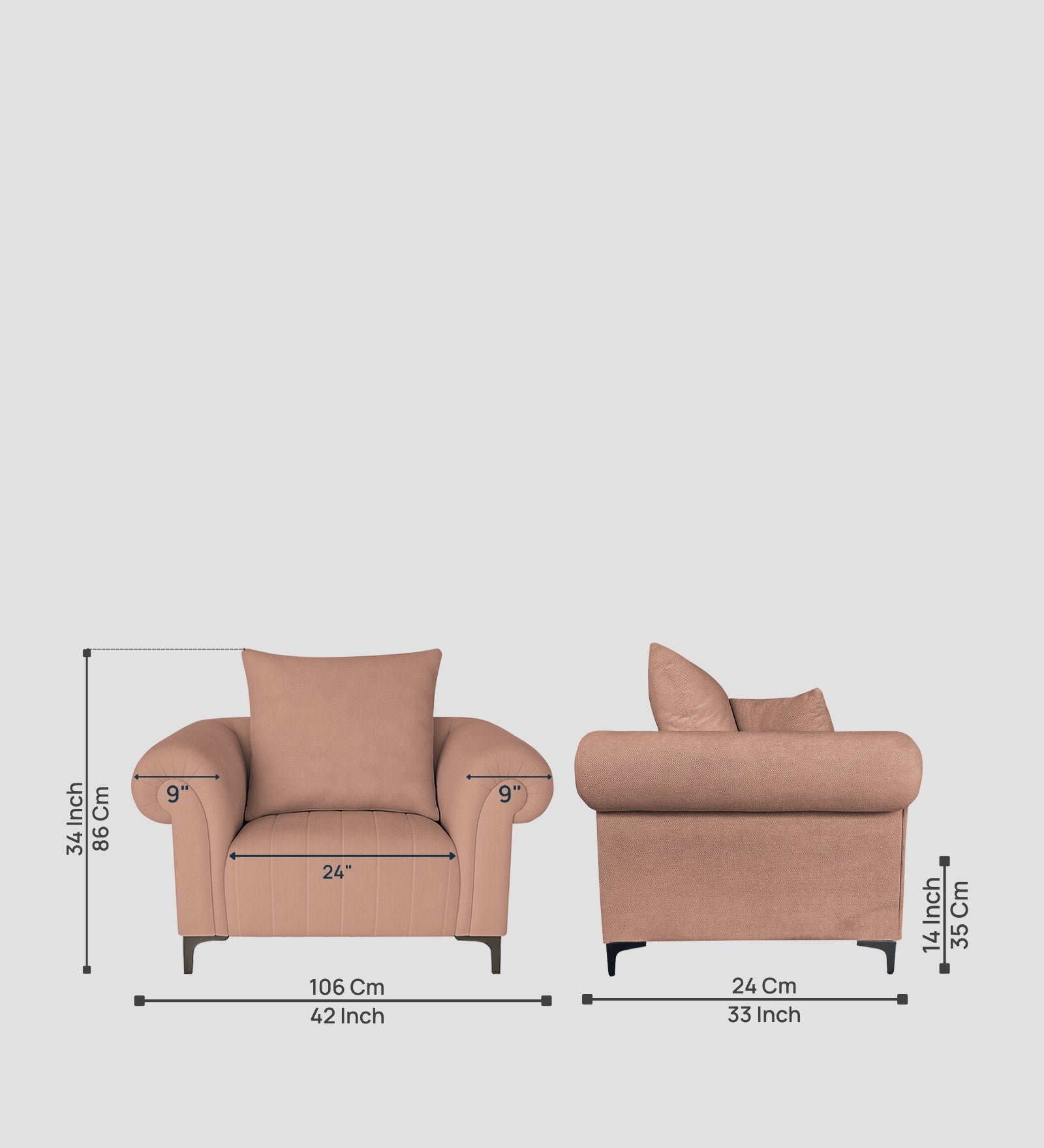 Rocar Fabric 1 Seater Sofa In Maple Pink Colour